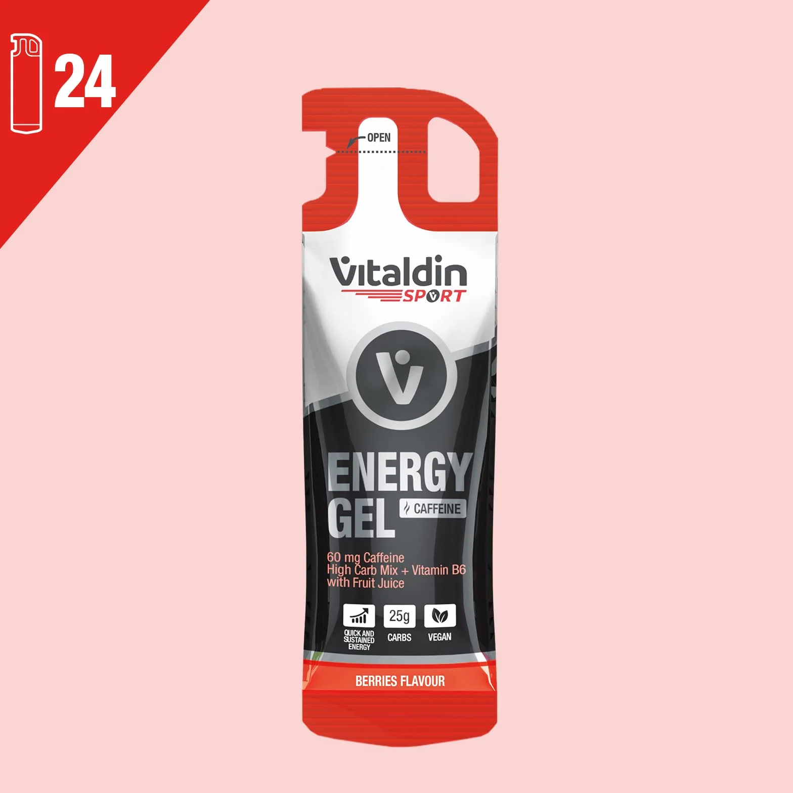 VITALDIN SPORT Energy Gel Caffeine 24 x 40 g Gel Energético Frutos Rojos 60 mg Cafeína Vitamina B6