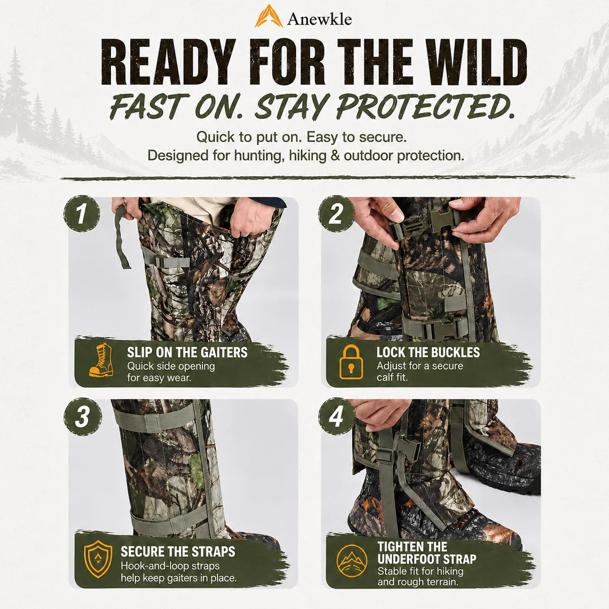 Chaparreras protectoras impermeables antiserpiente para caza, ajustables