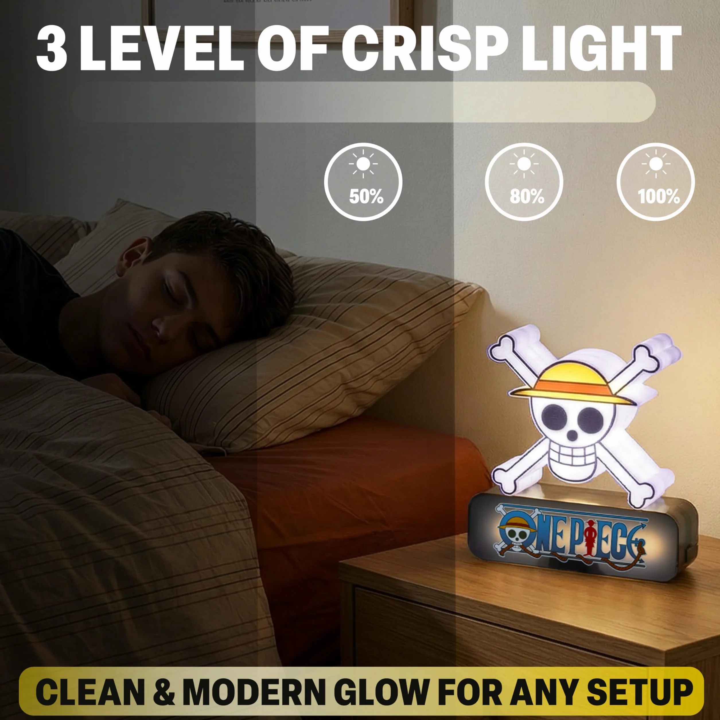 One Piece Skull Lámpara LED 3D, Luz Nocturna con 3 Niveles de Brillo, USB-C o Pilas, Decoración Habitación Manga, Regalo Anime