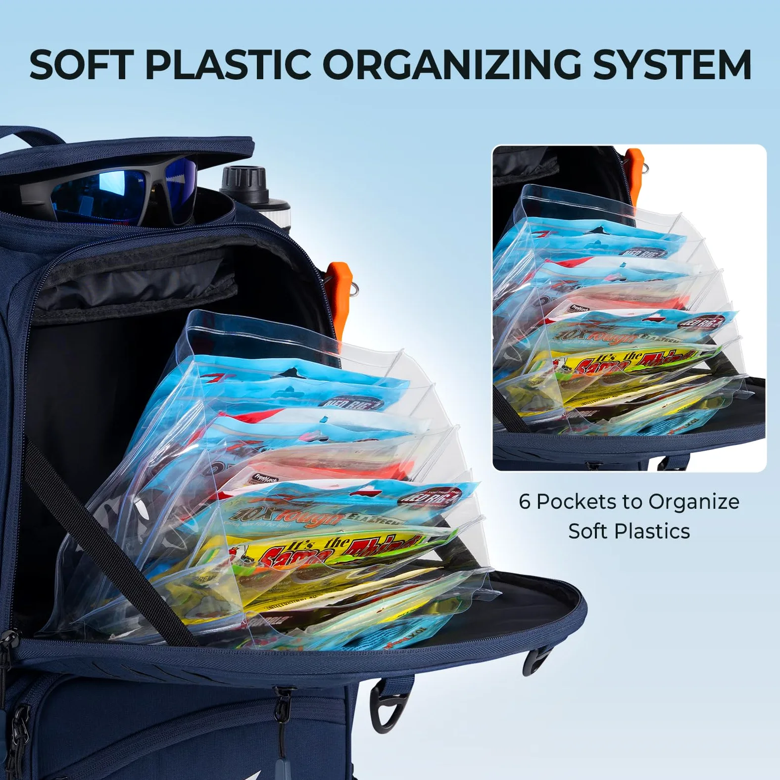 KastKing Bait Boss - Mochila de aparejos de pesca con soportes para caña, 4 cajas de aparejos, cubierta para lluvia, 45/43 L de almacenamiento grande para equipo de pesca