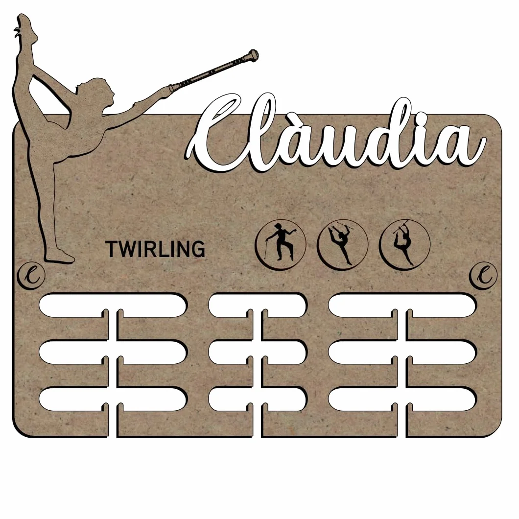 Medallero Twirling de Madera Personalizado con Nombre Colgador de Medallas Deportivas