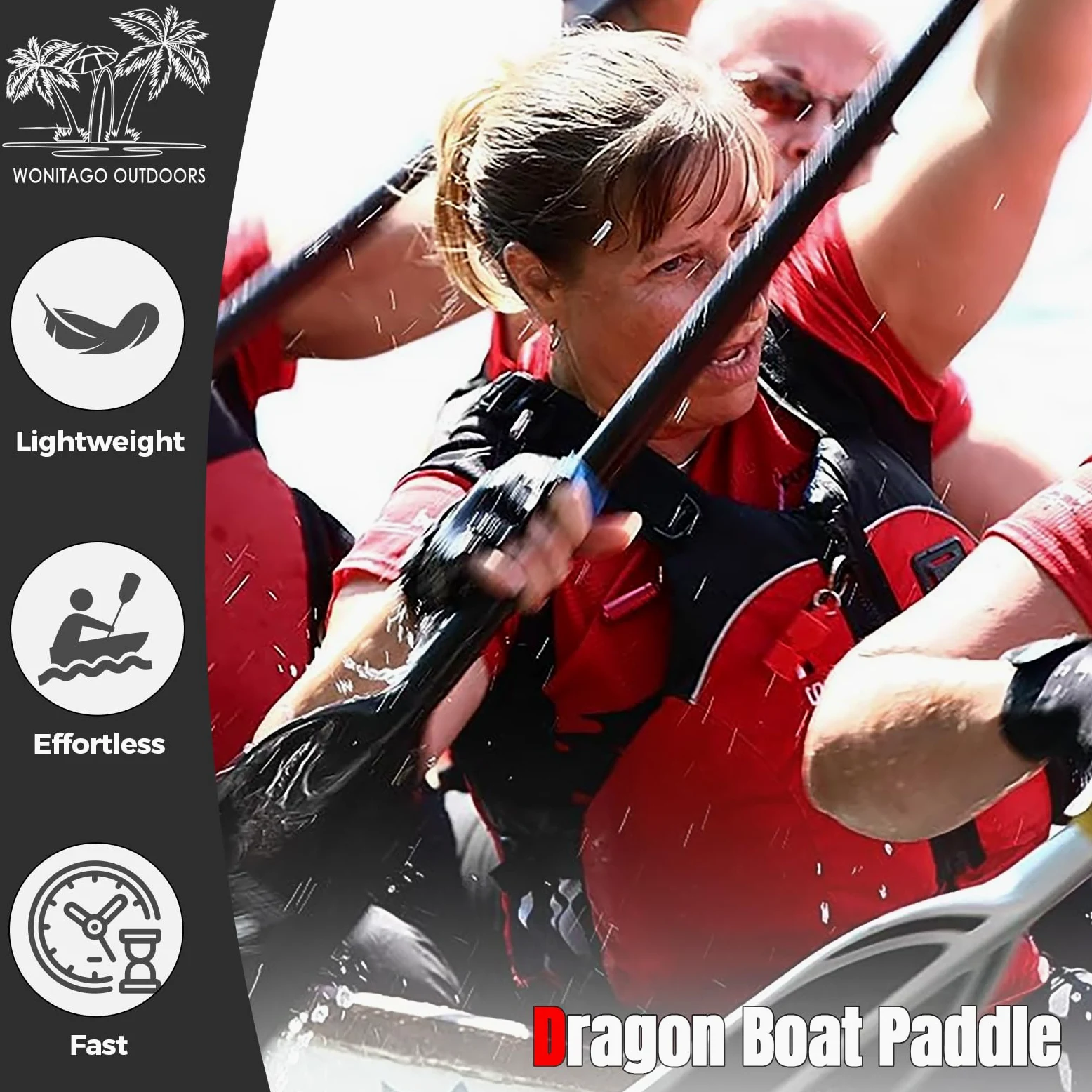 Dragon Boat Paddle - Paleta ligera y duradera de fibra de carbono completa, aprobada por IDBF, 117/120/122/125 cm (46/47/48/49 pulgadas), color negro