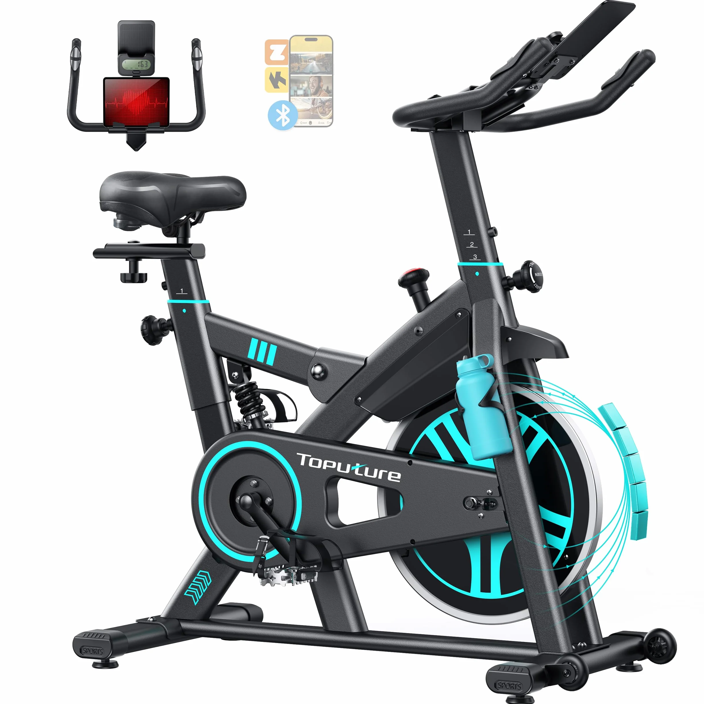 2026 Mejorar Toputure Bicicleta Estática Silenciosa para Casa con APP y Amortiguación, Bici Estática con Pulsómetro, botellero, Soporte para Tableta, Bicicleta para Entrenamiento en Casa, Máx 160KG