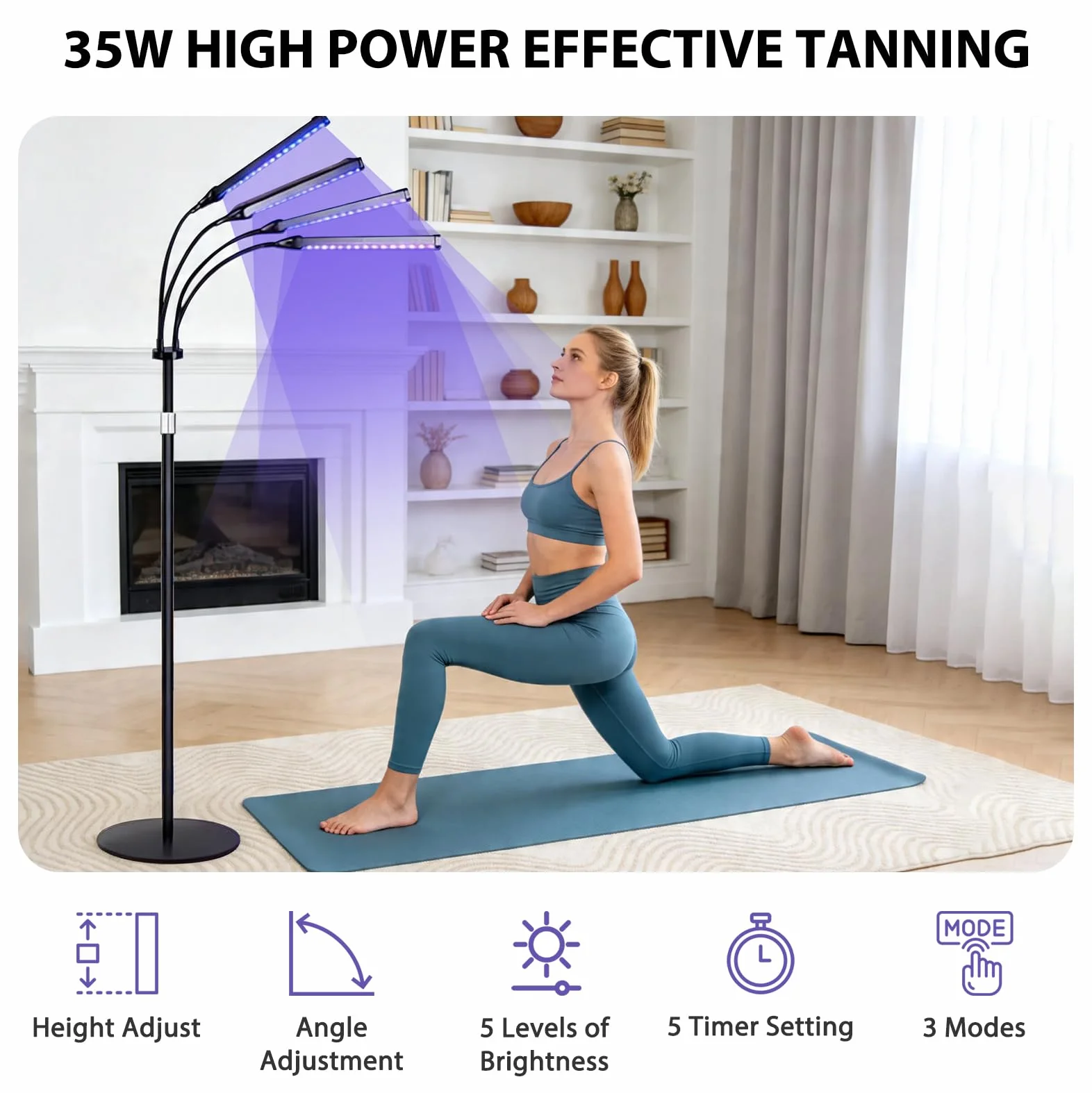 Solarium para el hogar lámpara de bronceado 660nm 850nm 420 LED 5 niveles brillo 3 modos altura ajustable