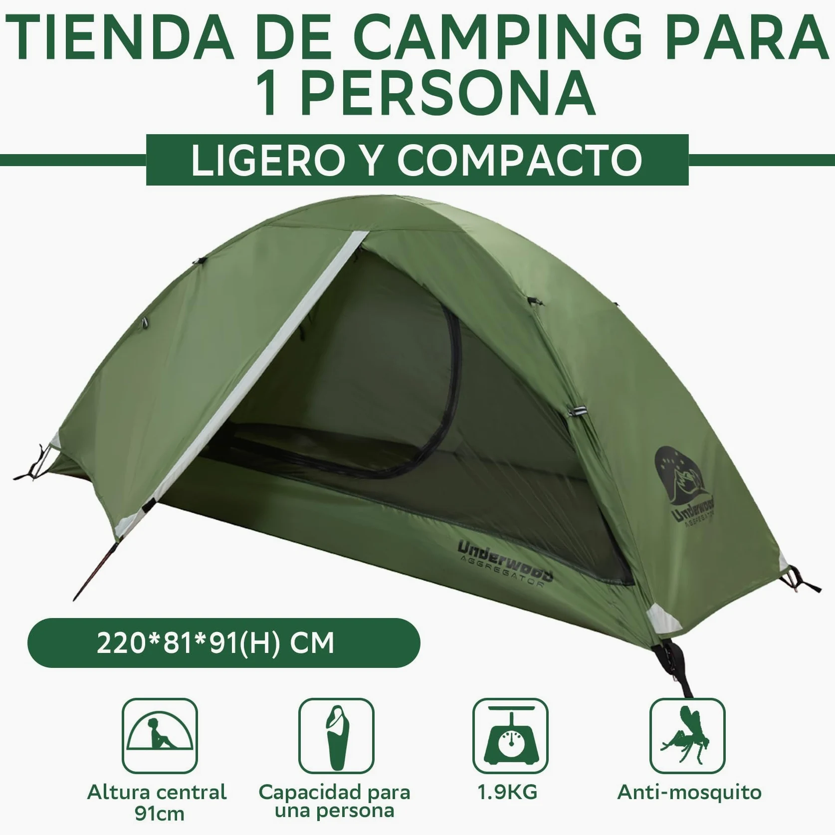 Tienda de campaña para Senderismo para 1/2 Hombre - una Tienda de campaña Ligera e Impermeable para un Hombre para Acampar, una Tienda de campaña Tipo Domo compacta para 1 Persona