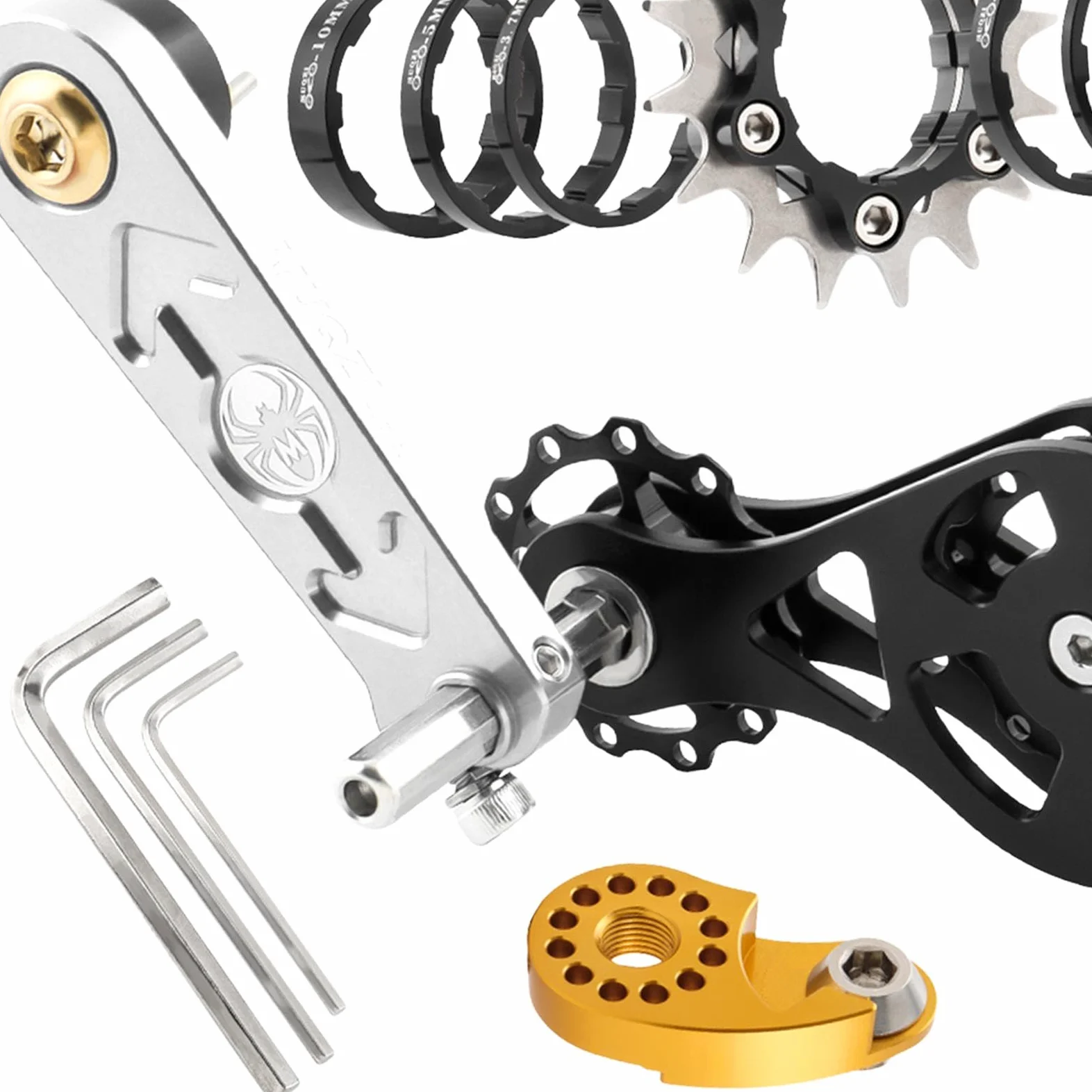 Milageto 13 Piezas Kit Conversor Bicicleta Piñón Único Tensor Cadena Convertidor Juego Espaciadores Aluminio Robusto Fácil Instalación Adecuado para Ciclismo E