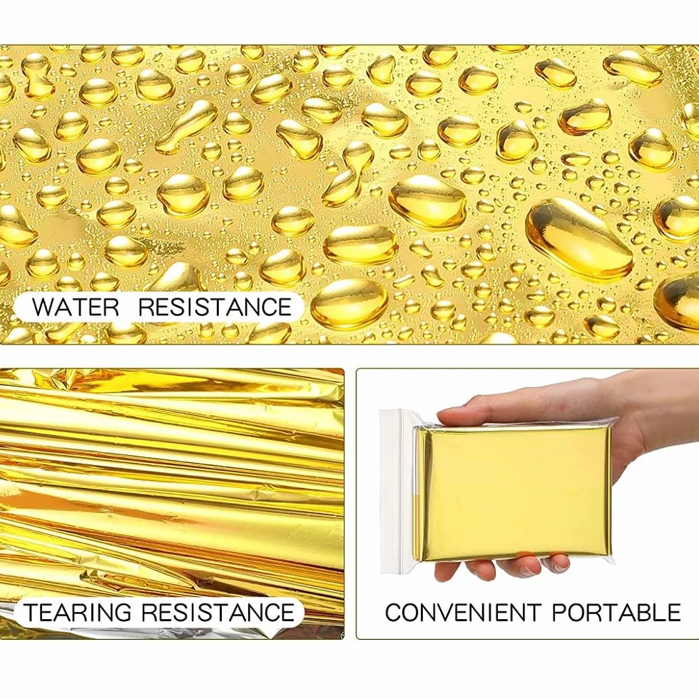 BARAC Manta Térmica Supervivencia 3 Piezas Oro Plata 140x210 cm