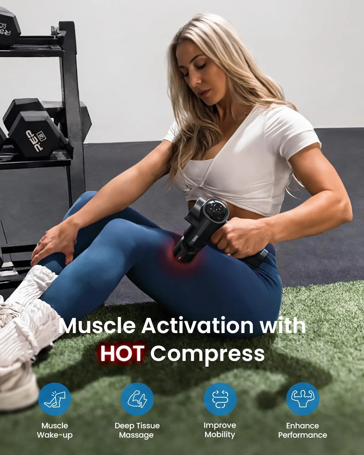 RENPHO Pistola de Masaje Muscular Calor y Frío, Masajeador de Tejido Profundo 3200 rpm