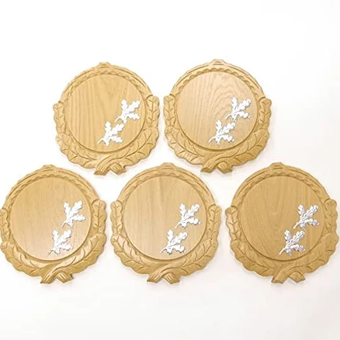 5 placas de cuña talladas de roble claro AF 16 cm con 10 hojas de aluminio de roble, portada de cuña, tabla de especias, cartel trofeo.