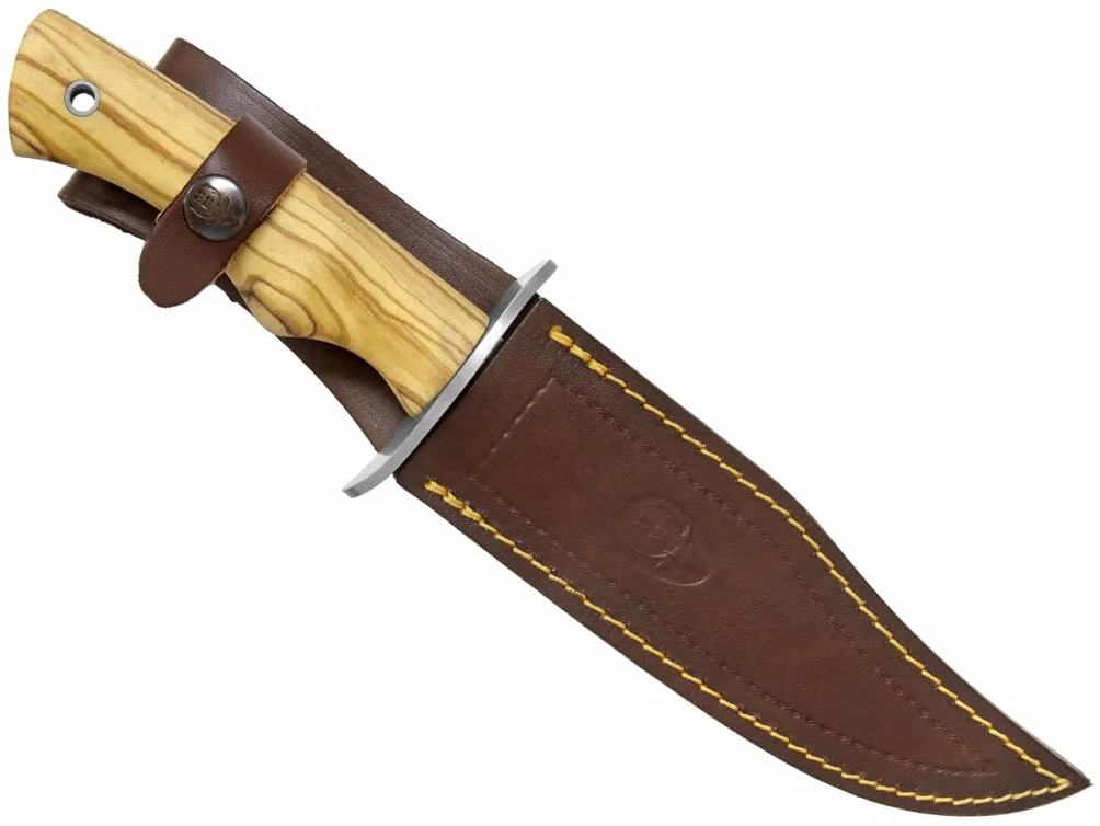 LO TRINCO YO Muela Cuchillo Cazorla CAZ-16OL con hoja de acero inoxidable MoVa y empuñadura de Madera de olivo para Caza, Pesca, Supervivencia y Bushcraft