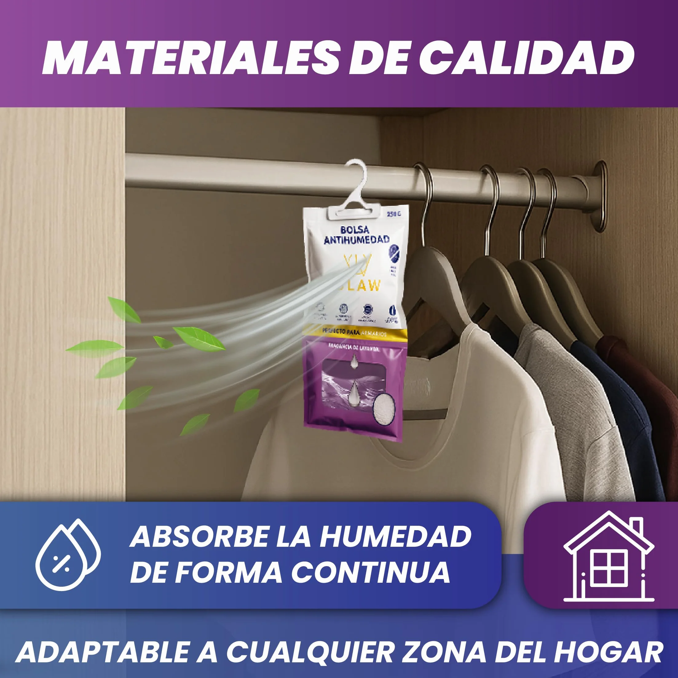 Bolsas Antihumedad 3KG Armario Ropa – Deshumificador Colgante con Fragacia de Lavanda