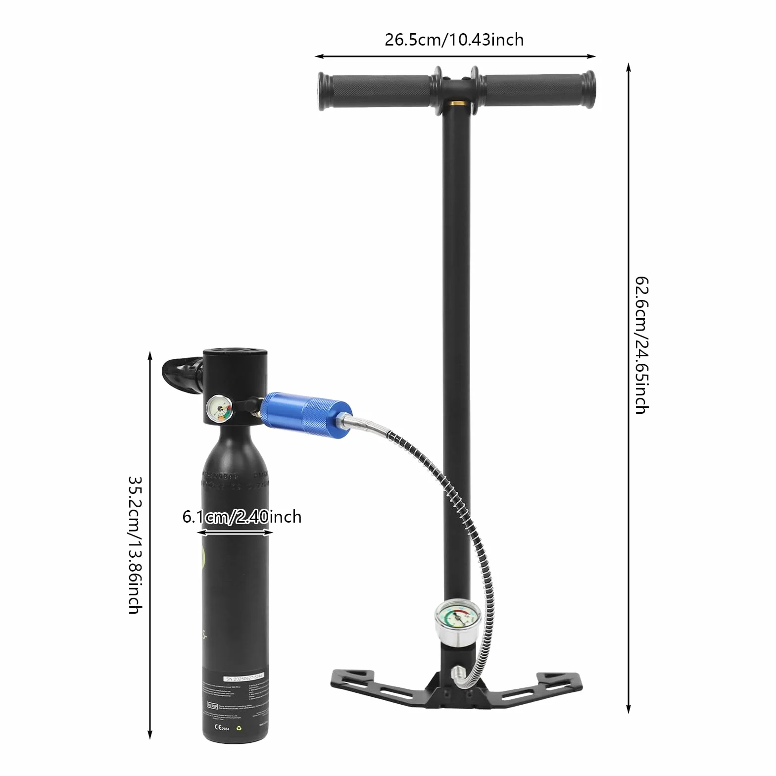 Mini botella de buceo de 0,5 l, pequeña botella de oxígeno sumergible con bomba de mano de alta presión, botella de buceo portátil, reutilizable, para esnórquel, rescate de agua, ayuda respiratoria de