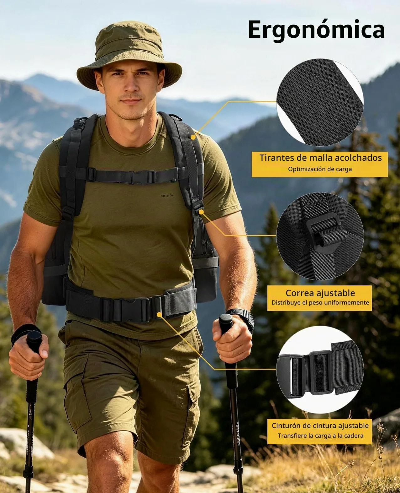 CVLIFE - Mochila táctica militar militar de 60 litros, paquete de asalto grande, bolsa Molle desmontable