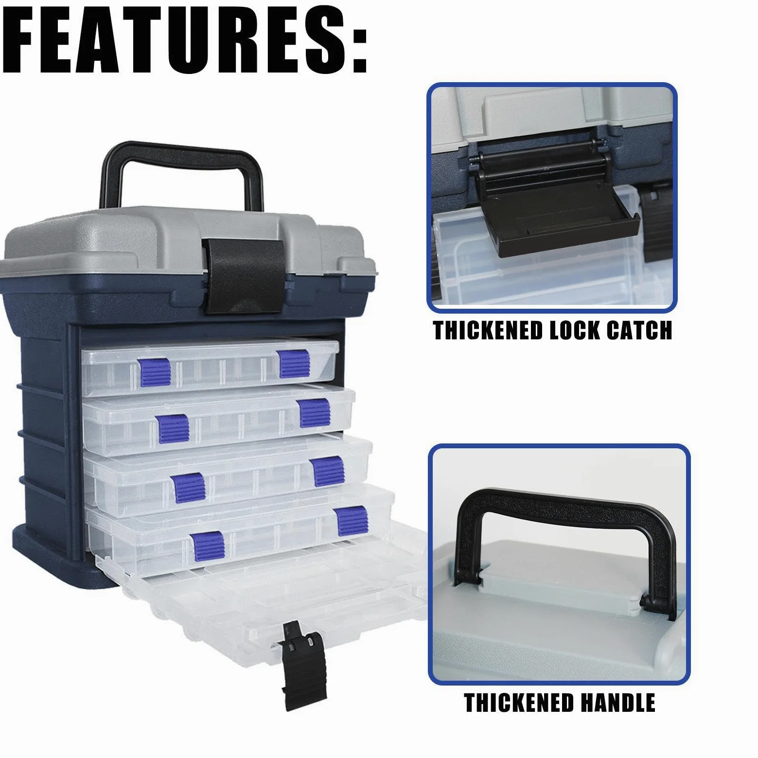 Caja de aparejos de pesca, organizador portátil de señuelos de pesca de 4 capas, ideal para almacenamiento de pesca en el mar, caja de utilidad para organizar ganchos y señuelos, conveniente y diseño | capas, ideal para almacenamiento de pesca en el mar,