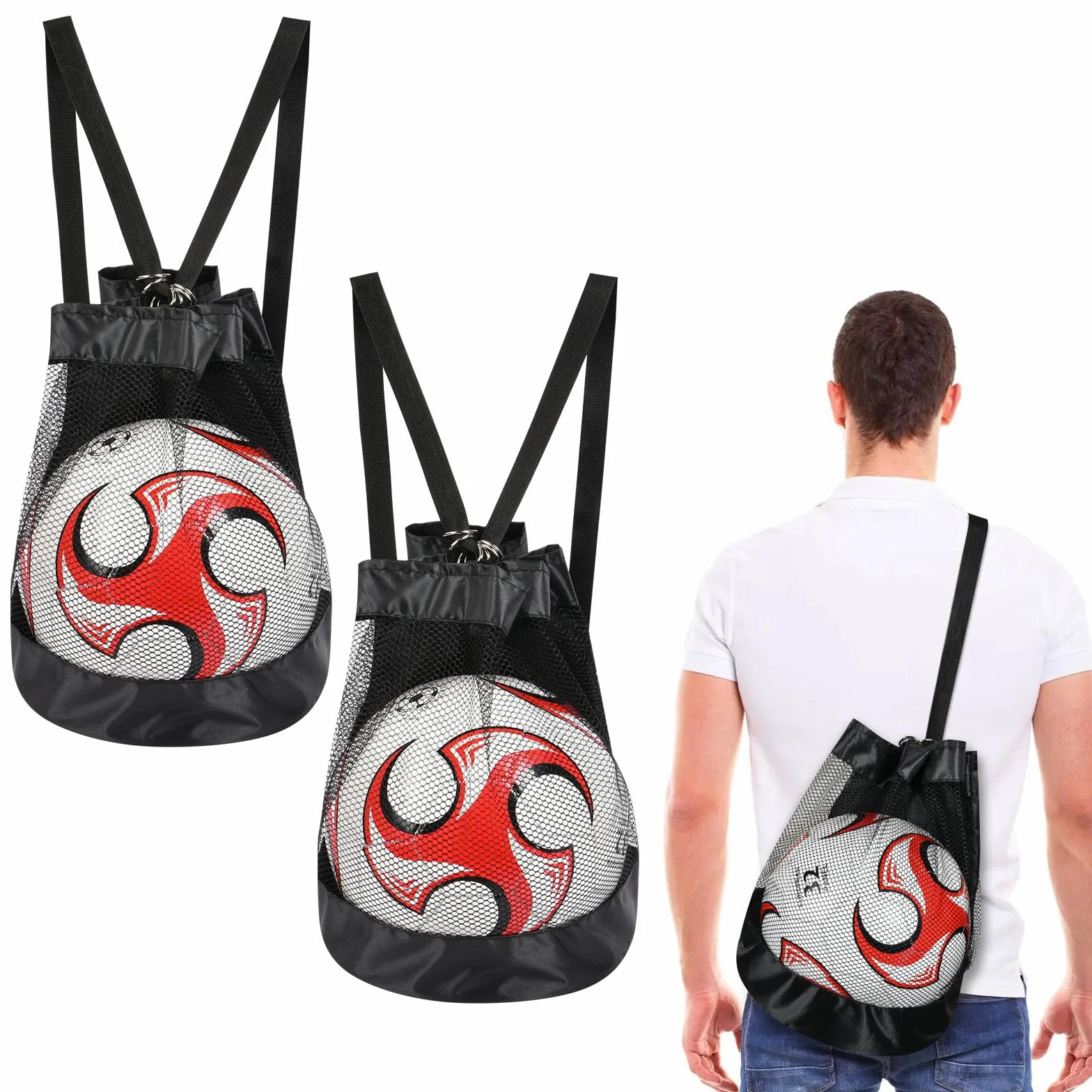 2PCS Bolsa de Malla Deportiva, Mochila de Malla Multiusos, Bolsa de Malla para Pelotas, para fútbol, Baloncesto, Tenis, Rugby, Voleibol