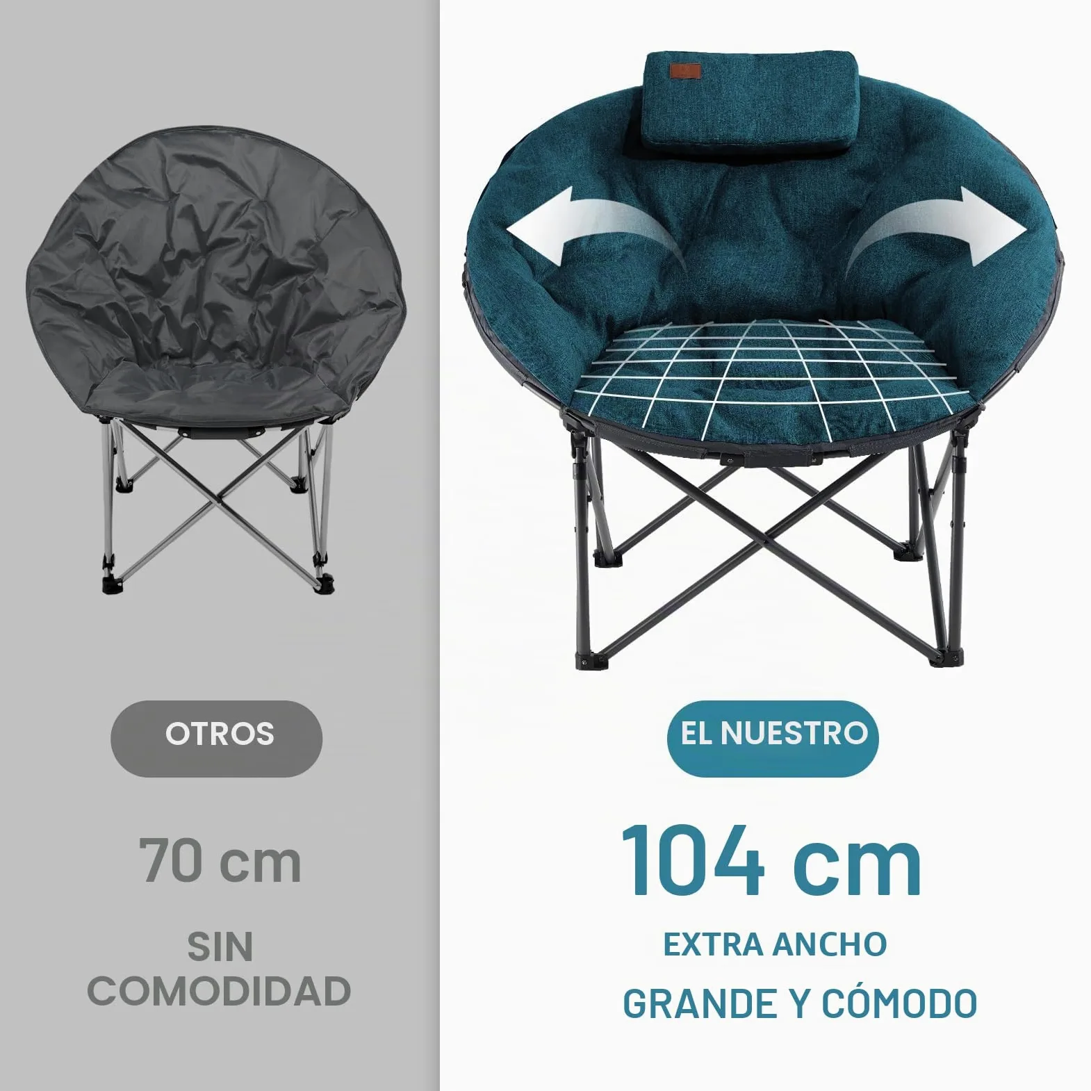 EVER ADVANCED Moonchair XXL - Silla de camping plegable (150 kg, redonda, acolchada, extra ancha, para exteriores, camping, jardín, balcón, interior, color verde