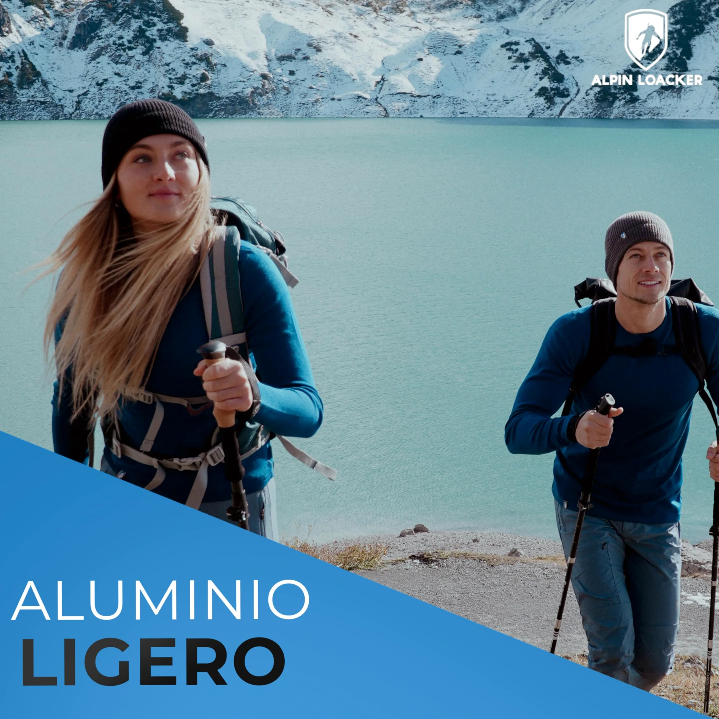 Alpin Loacker Bastones de Trekking Plegables en Carbono y Aluminio | Ligeros, Resistentes y Regulables, Multiusos para Alpinismo, Nordic Walking, Esquí y Trail Running