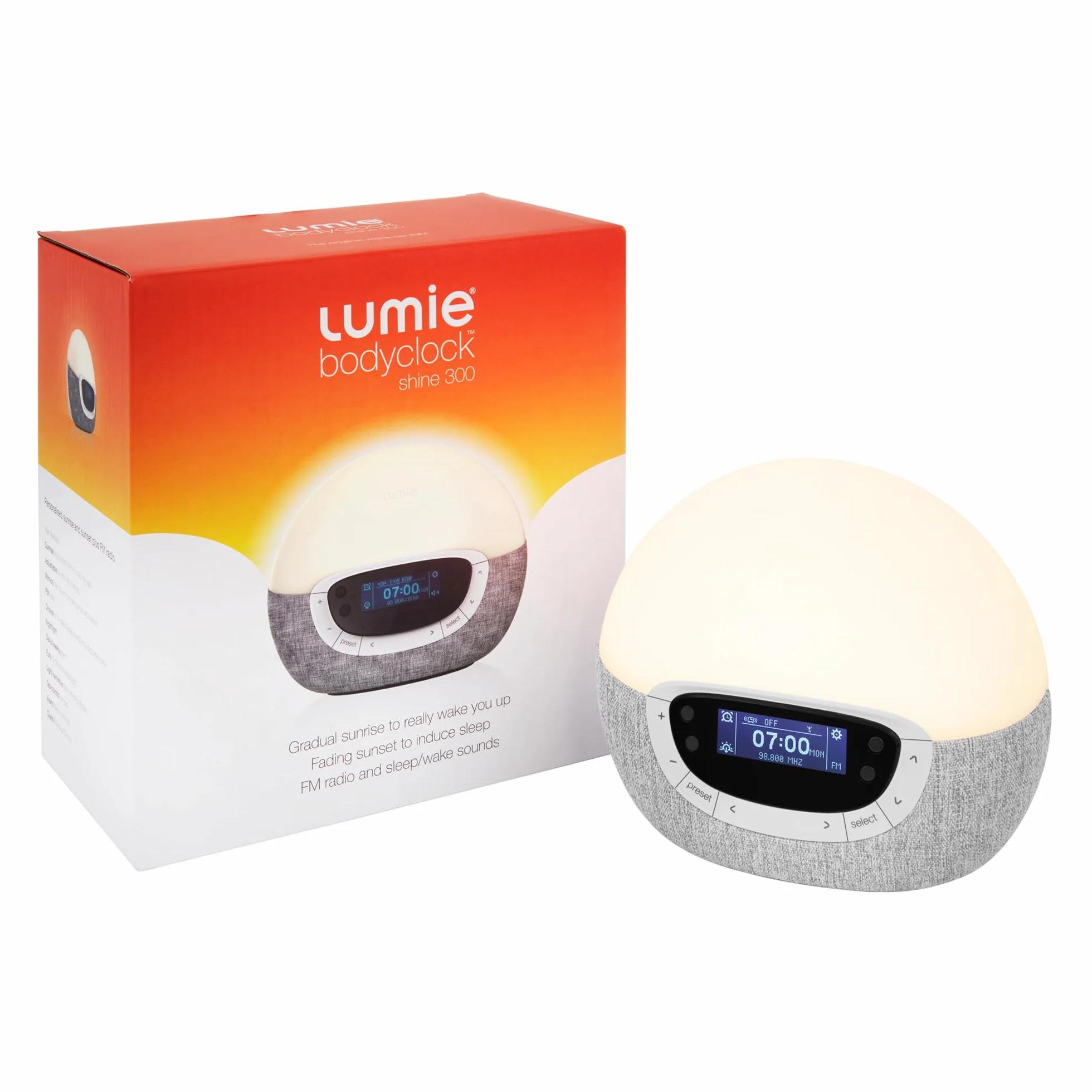 Lumie Bodyclock Shine 300 Despertador con Luz Simulación de Amanecer y Atardecer Graduales Radio FM