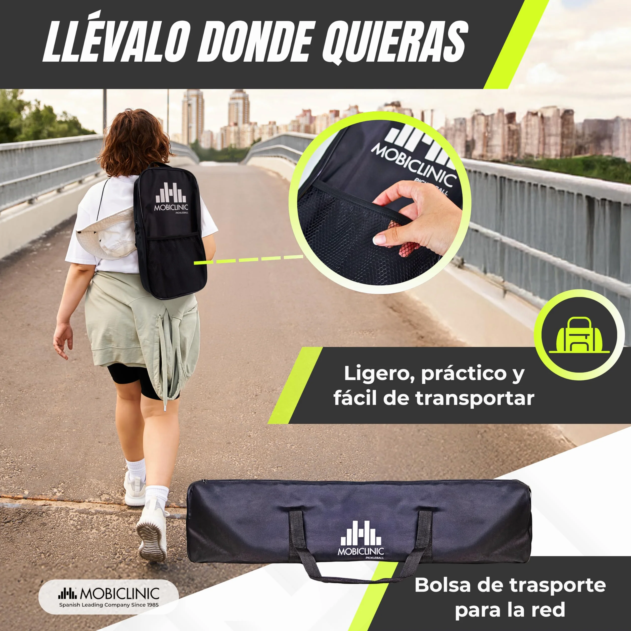 Mobiclinic®, Set de Pickleball, Palas de Fibra Vidrio, Pelotas Interior y Exterior, Bolsa Transporte, Núcleo de Polipropileno de Panal, Grip Antideslizante (4 Palas + 8 Pelotas + Red)