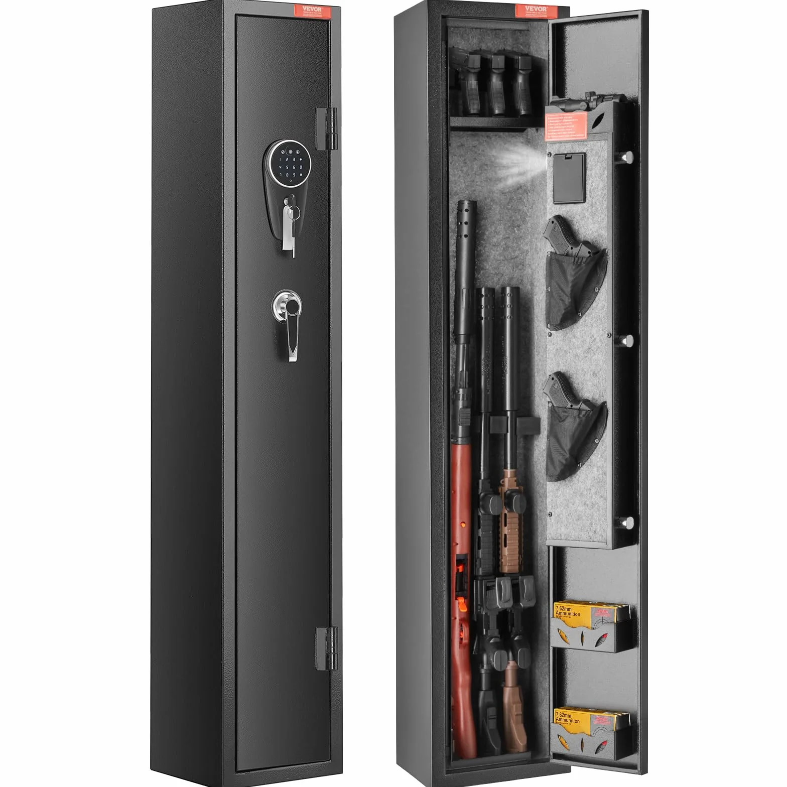 VEVOR Caja Fuerte para 2 Rifles con Cerradura y Teclado Digital, Caja Fuerte de Armas de Acceso Rápido con Estante Extraíble