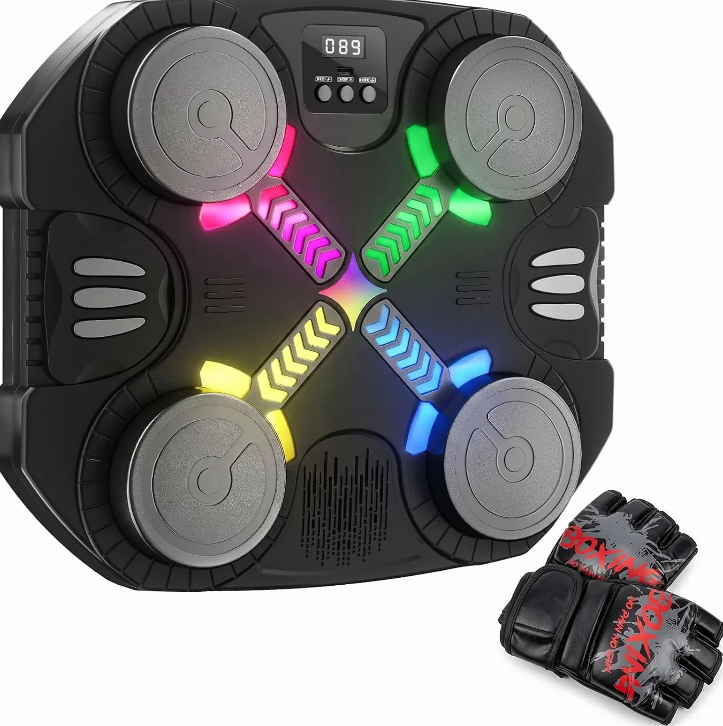 Máquina de Boxeo Musical para Niños, Bluetooth Montada en Pared con Guantes, Luces y Retroalimentación Sonora, 3-12 Años (Negro)
