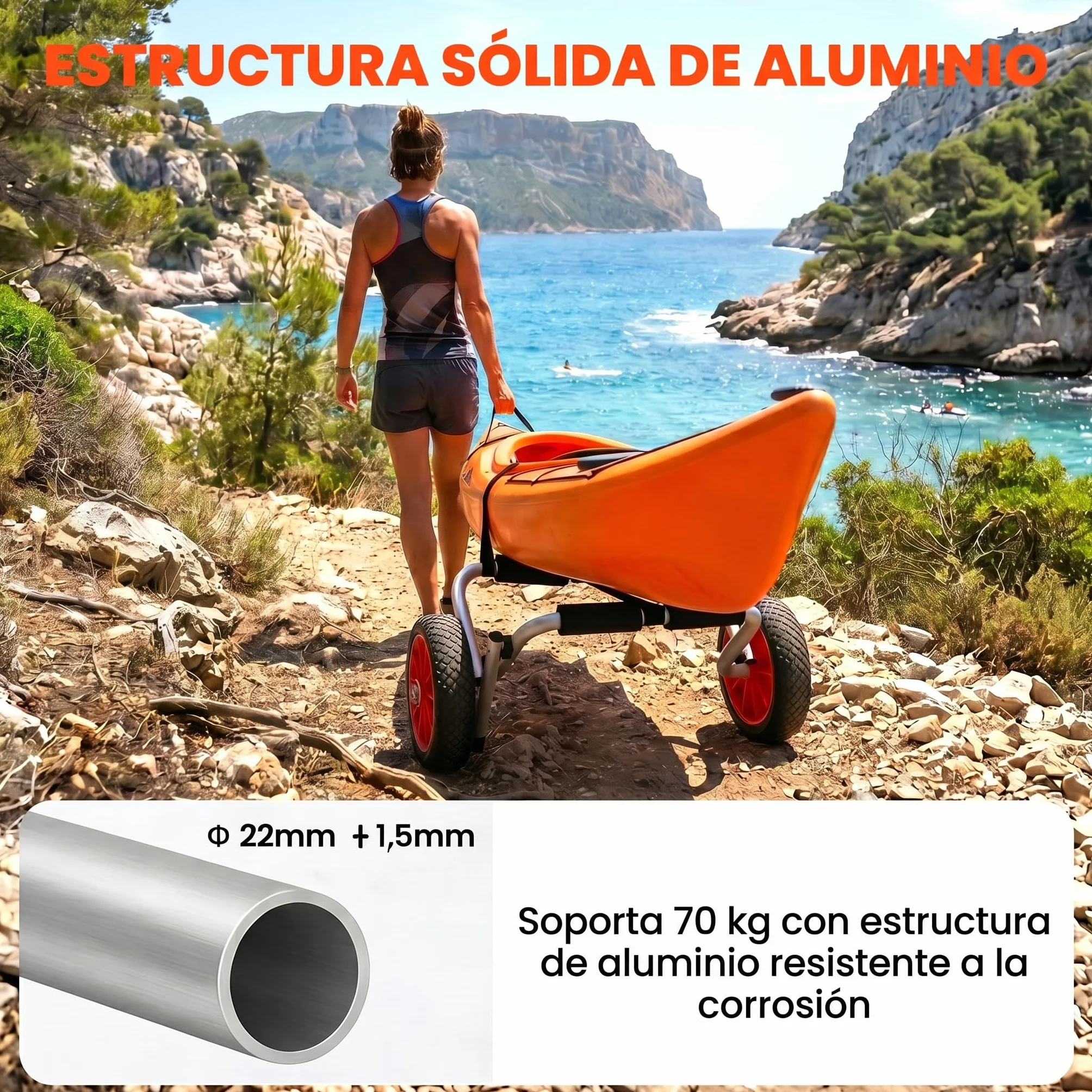 HOMCOM Plegable Carro de Transporte Kayak Carrier 70kg Aluminio 62x35x30 cm