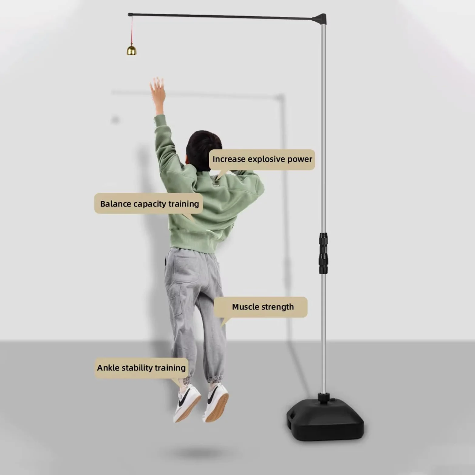 Probador de salto vertical ajustable con campana, herramienta de medición de salto de pie para entrenamiento