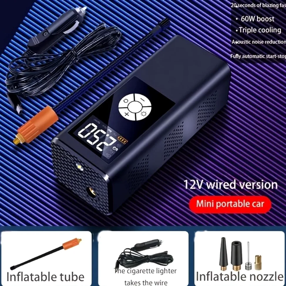 Bomba inflable inalámbrica para coche de alta potencia, portátil, pantalla digital inteligente, tesoro inflable, carga inalámbrica multifunción