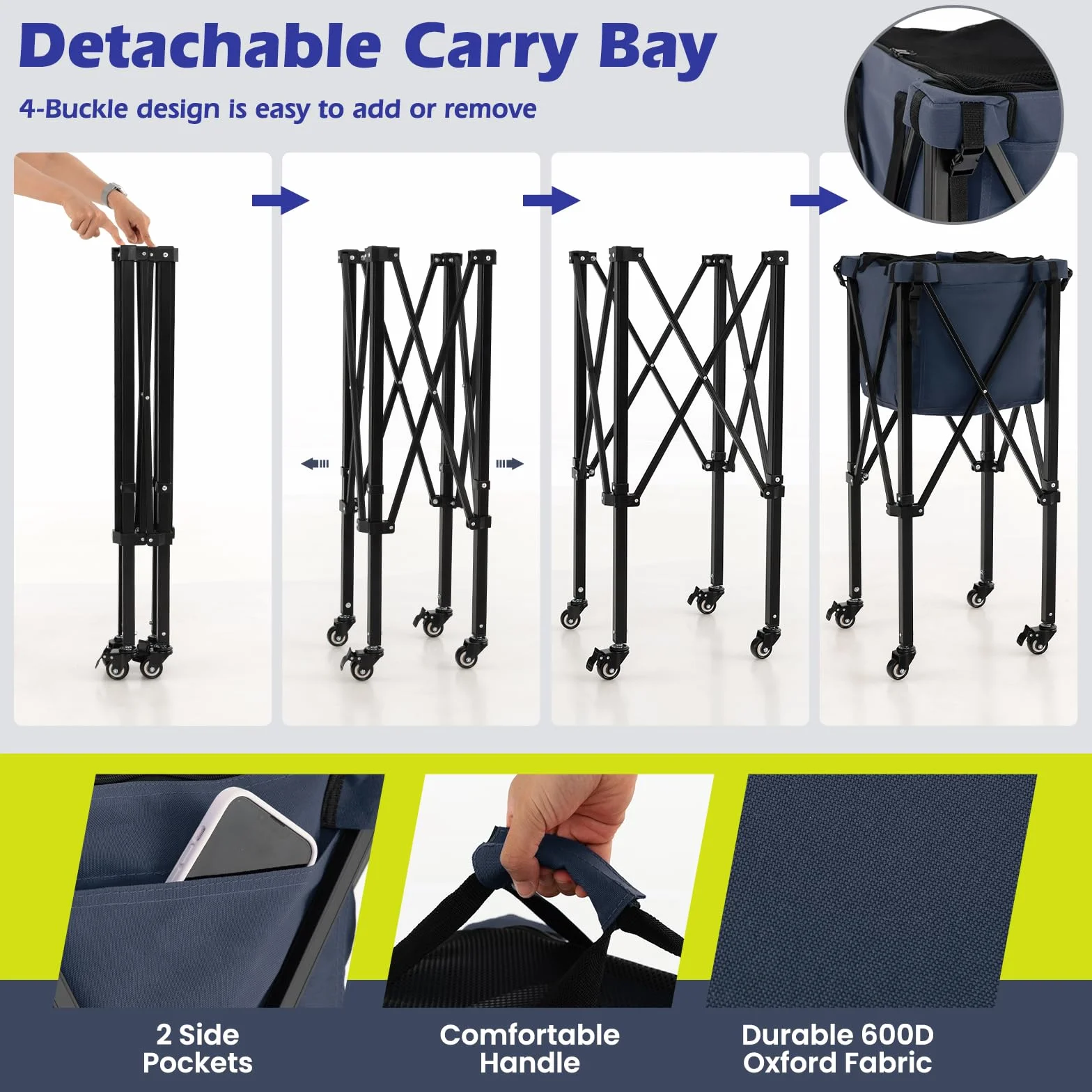 FANTASK Carrito de Tenis Plegable 150 Pelotas Aluminio Ligero 3 kg Azul