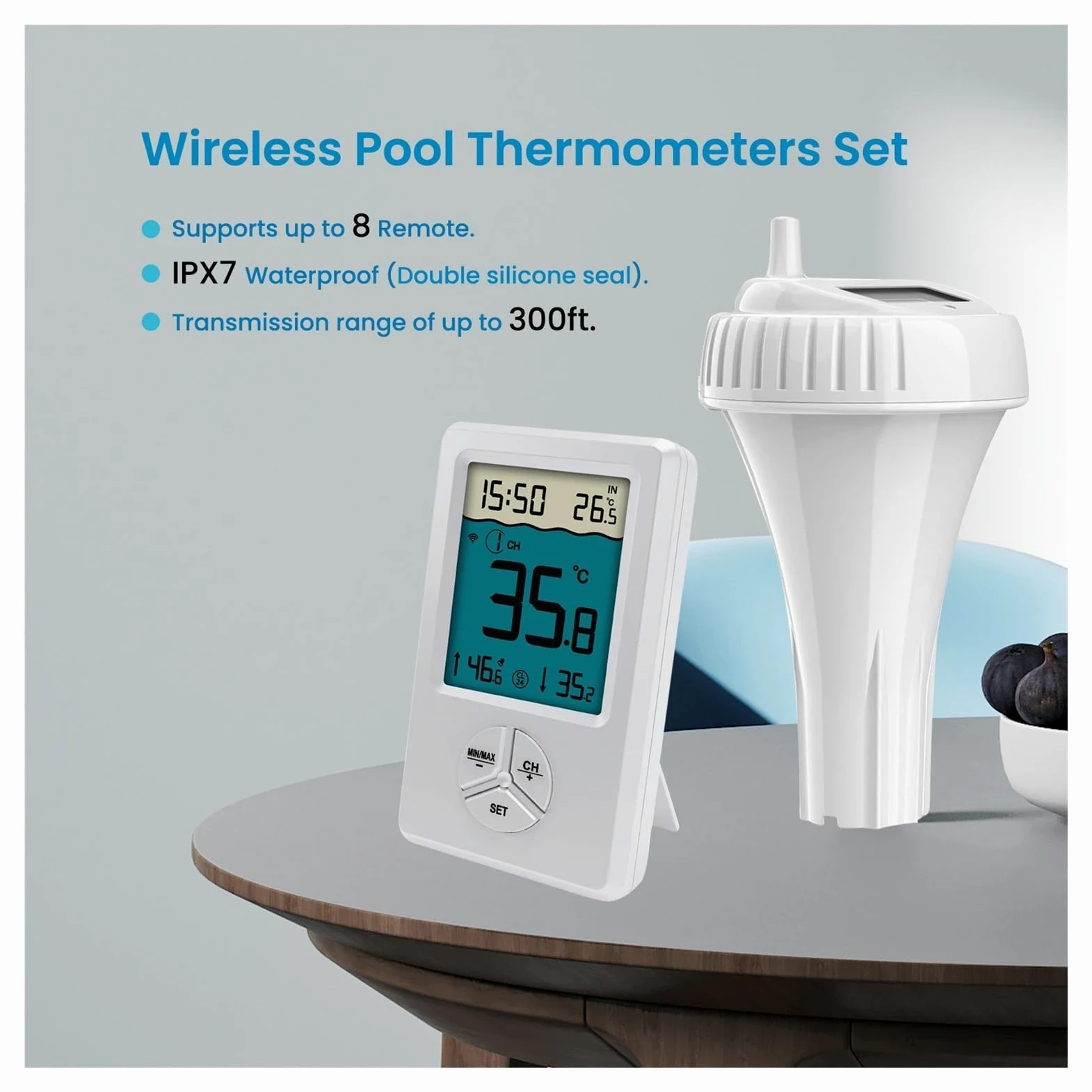 TermóMetro De Temperatura Del Agua Termómetro Digital Inalámbrico For Piscina, Resistente Al Agua IPX8, Fácil De Leer, For Piscinas, Jacuzzis, Estanques Pequeños Y Acuarios.