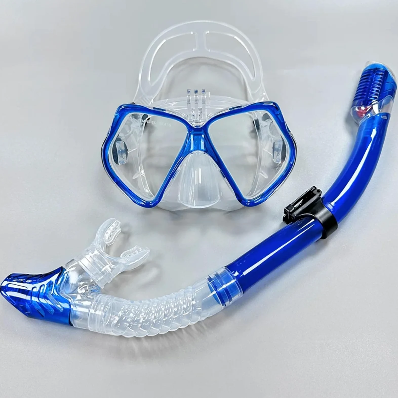 Buceo Kit de de Buceo Máscara de Buceo con Kit de Snorkel para cámara Deportiva subacuática GoPro, Gafas de natación Profesionales antivaho y secas(Blue)