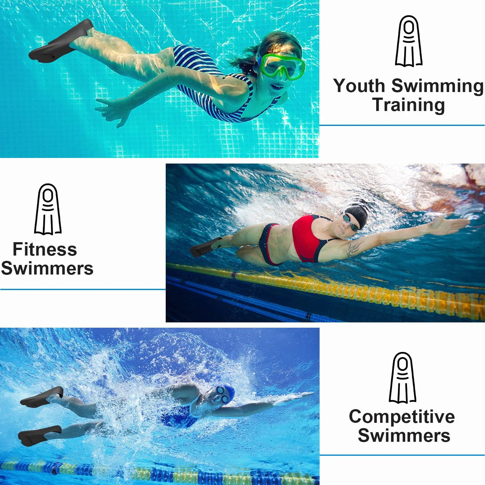 Aletas de natación, aletas cortas de silicona, aletas de natación con bolsa de malla para natación, niños, adultos, hombres y mujeres
