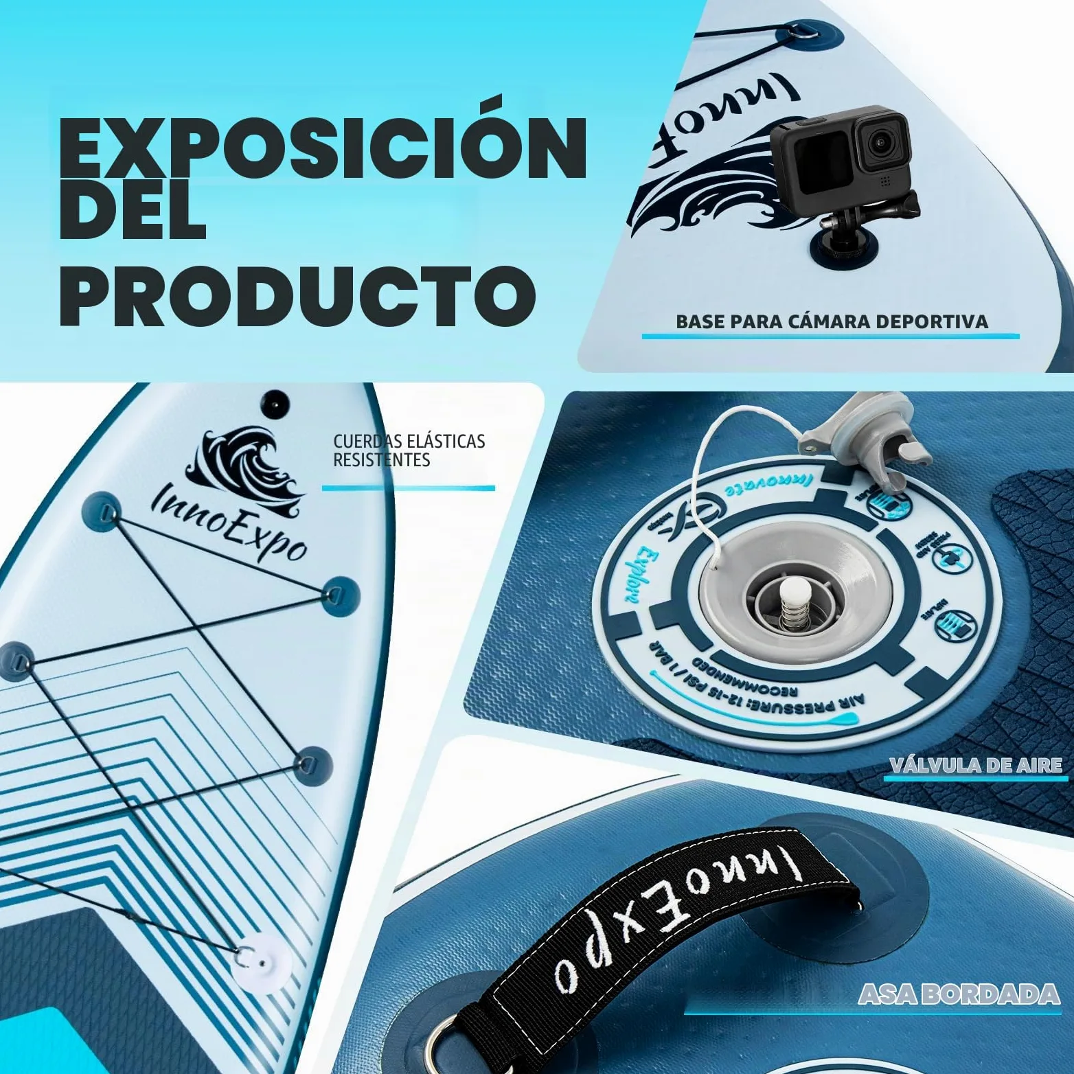 InnoExpo Tablas de remo inflables con accesorios de primera calidad, diseño de tabla de remo SUP ancha y estable, cubierta antideslizante y cómoda para jóvenes y adultos