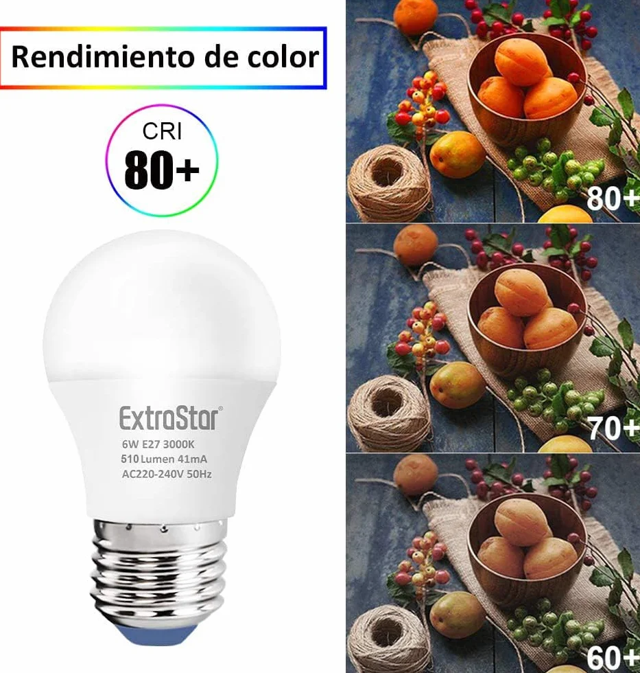 EXTRASTAR Bombillas LED 6W E27 G45 510 Lúmen Luz Cálida 3000K 6Pcs