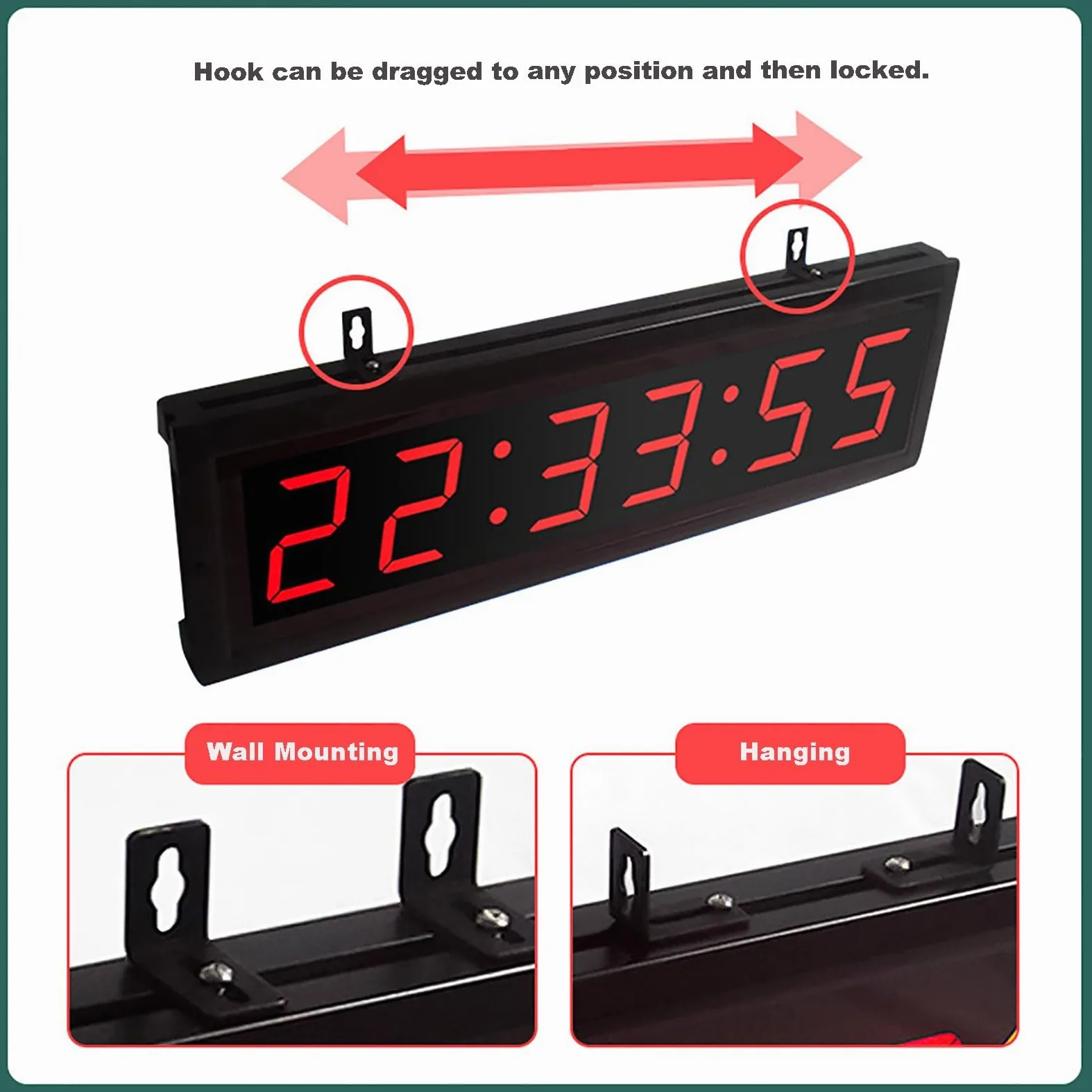 Temporizador de competición de 6 dígitos con botón de cronómetro, temporizador de intervalos de entrenamiento físico, reloj de pared digital LED, ideal for gimnasio, carreras de velocidad ( Size : 5In