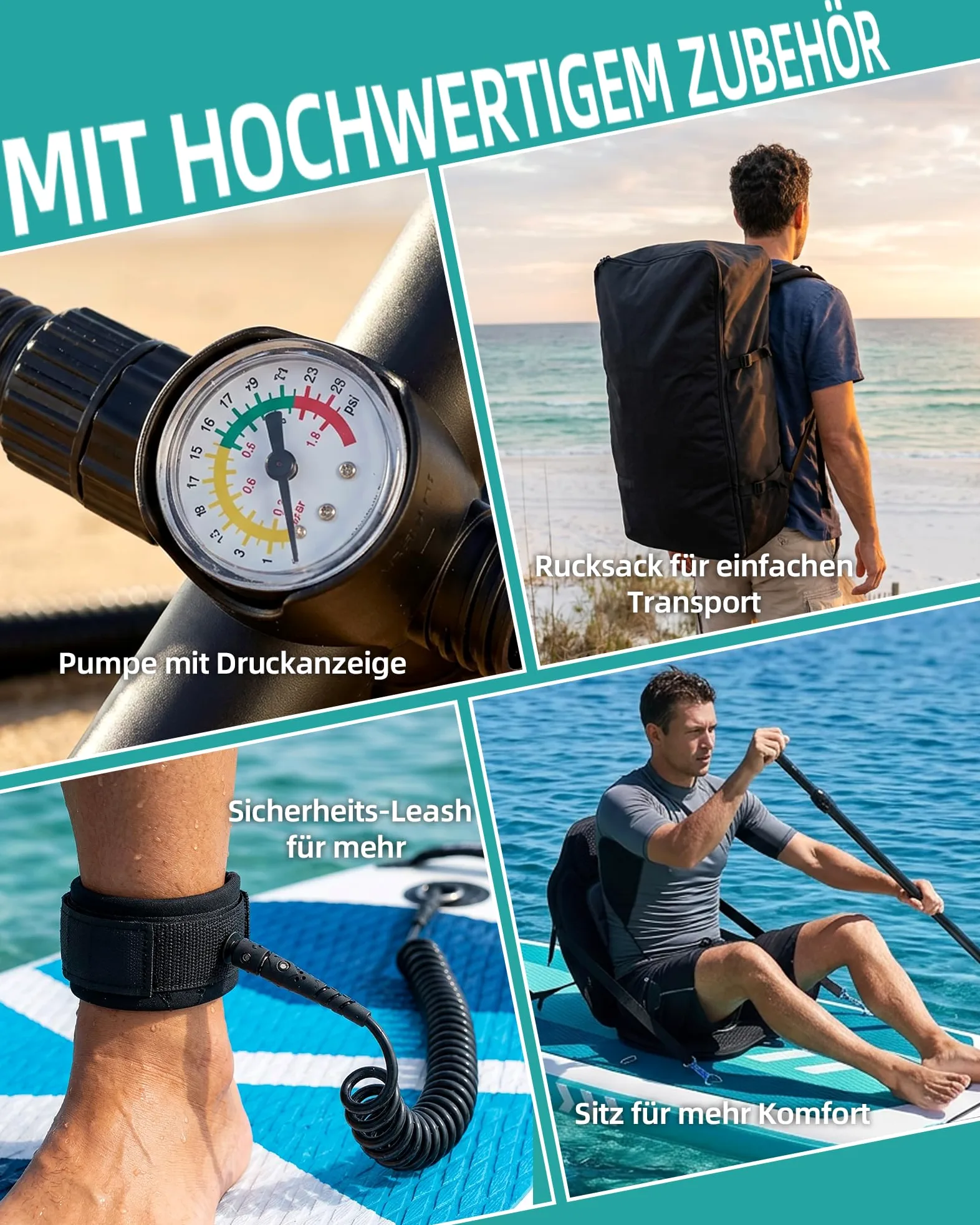 Tabla hinchable de surf de remo, 320 cm × 82 × 15 cm