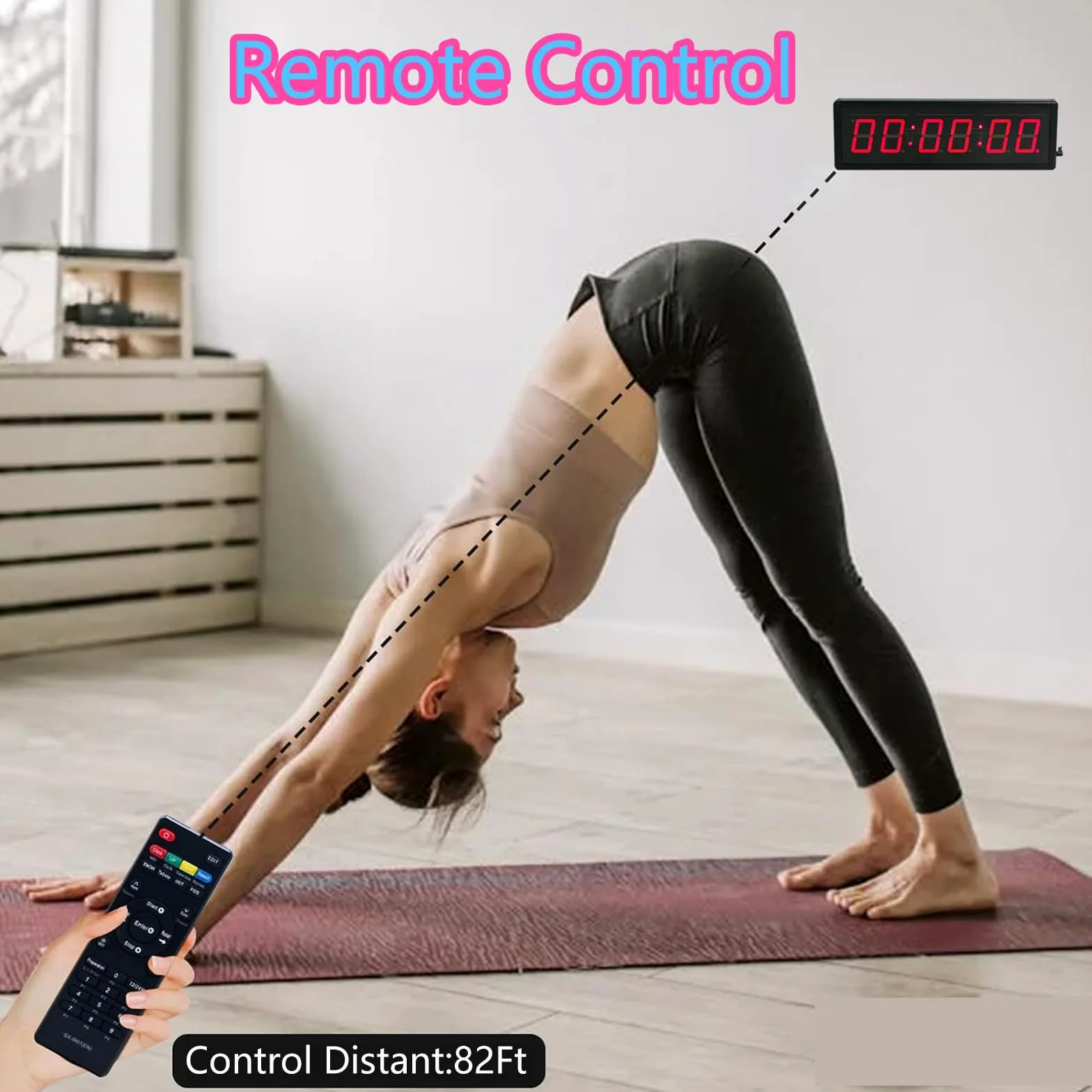 Temporizador de intervalo LED, temporizador de gimnasio con pantalla de 2.3 pulgadas, 3 niveles de brillo, conmutable de 12/24 horas, cuenta regresiva/cuenta arriba/cronómetro, para entrenamientos en