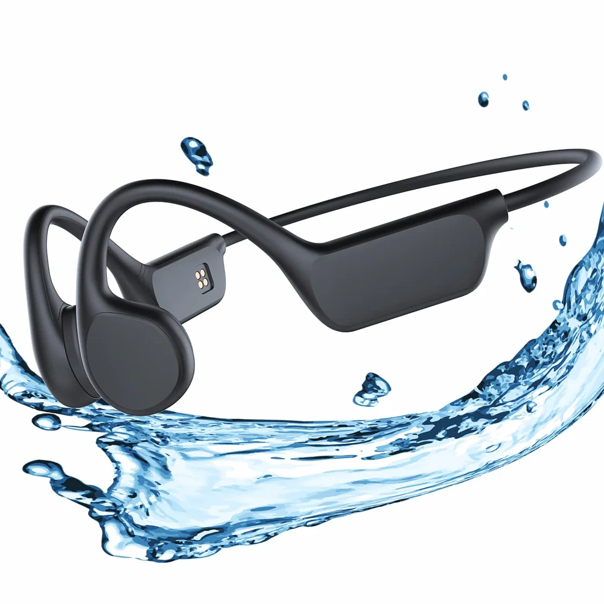 Auriculares de Conducción ósea Impermeable IPX8 para Natación, Cascos Inalambricos Bluetooth 5.3 de Oreja Abierta, 32GB Reproductor de MP3 Auricular, Auriculares Deportivos para Nadar Correr Black
