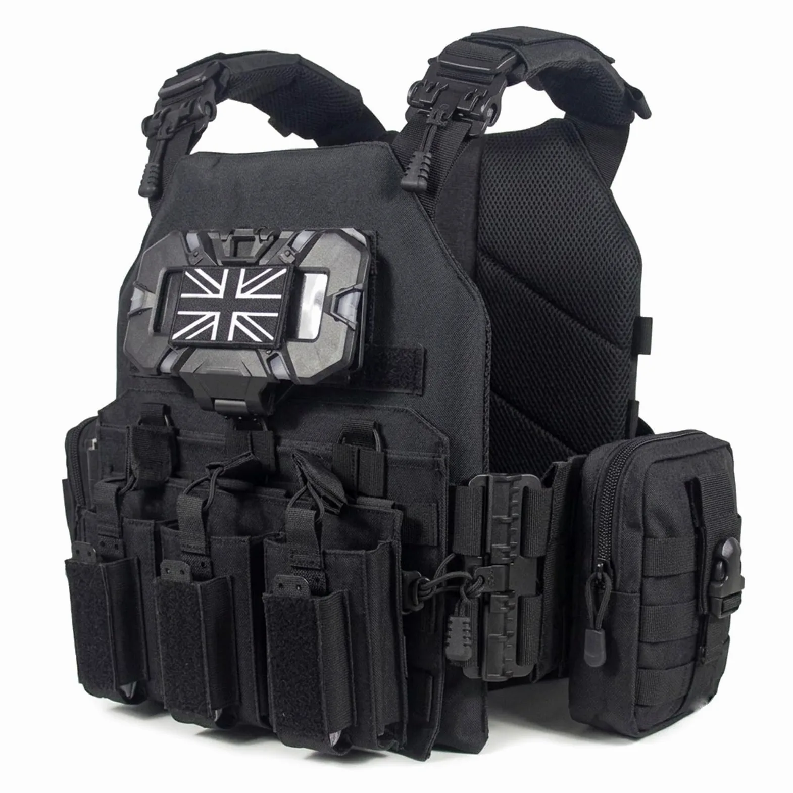 Genérico Arnes de Carga Modular Kit, Chaleco de Pecho Airsoft Ajustable | Incluye Base Bolsa Triple Panel Navegacion Bolsa Smartphone Bolsa Radio y Bolsa Trasera de Carga Utilidades