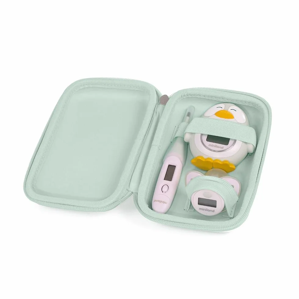 Miniland Termómetros Digitales para Bebé Set de 3 con Neceser: Chupete, Corporal, Baño Thermokit Mint