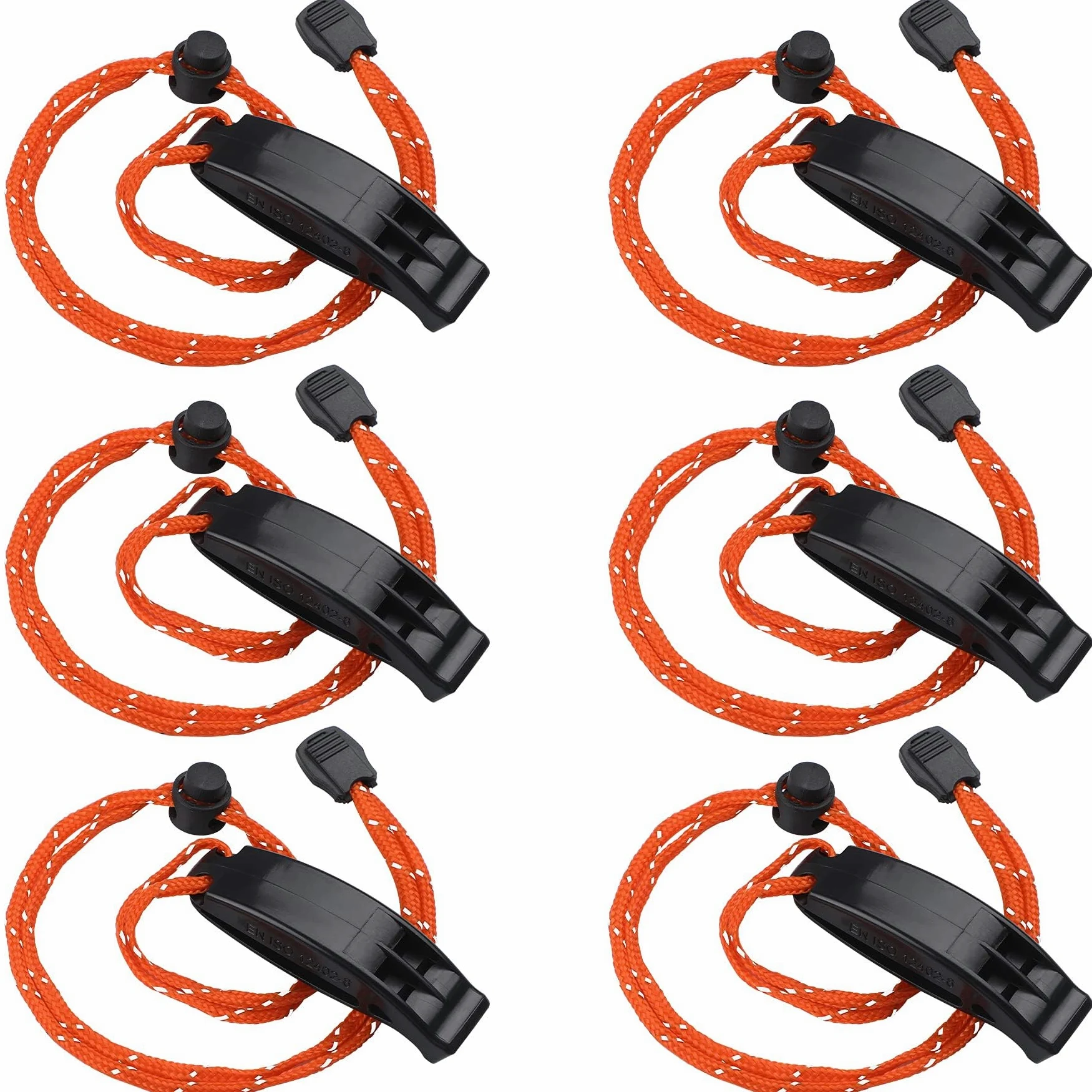 JULBEAR 6 silbatos de supervivencia de seguridad con cordón reflectante ajustable silbato de plástico de emergencia