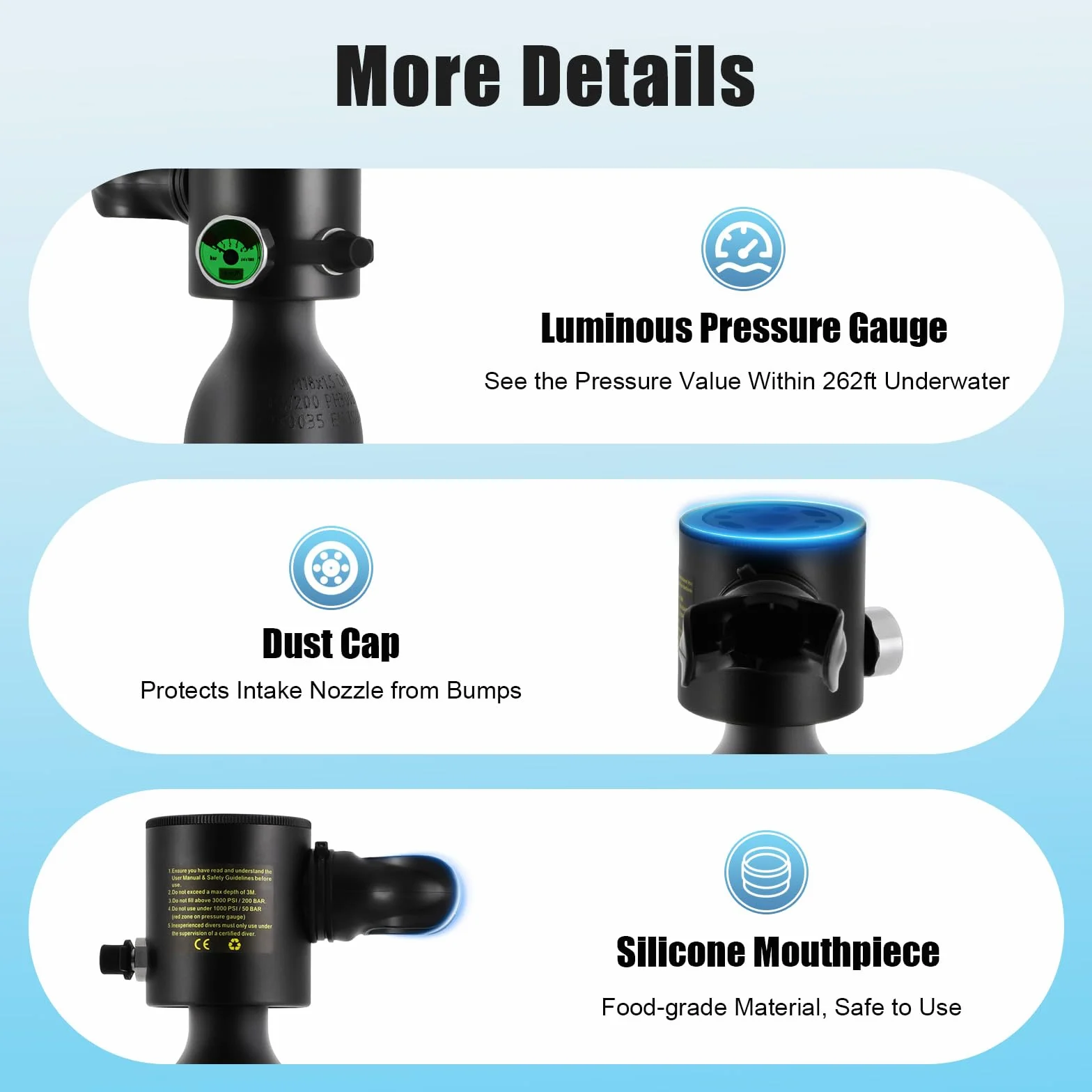 MccoMMon S300 Mini Buceo Botella de oxígeno de 0,5 L Submarinismo (bucear) Botella pequeña para respiración subacuática Portátil Buceo Tanque de oxígeno Depósito de aire pulmonar para rescate de