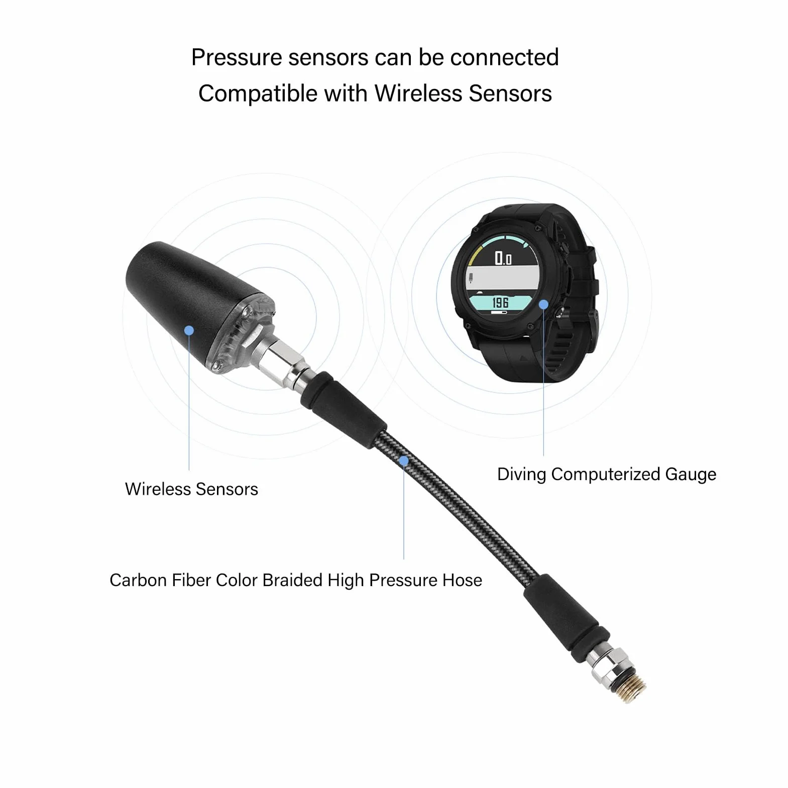 Manguera de Alta Presión, Manguera Trenzada Flexible de Buceo, Manguera Reguladora HP con Rosca 7/16 20UNF, Adaptador Trenzado de Fibra de Carbono y Aleación de Aluminio