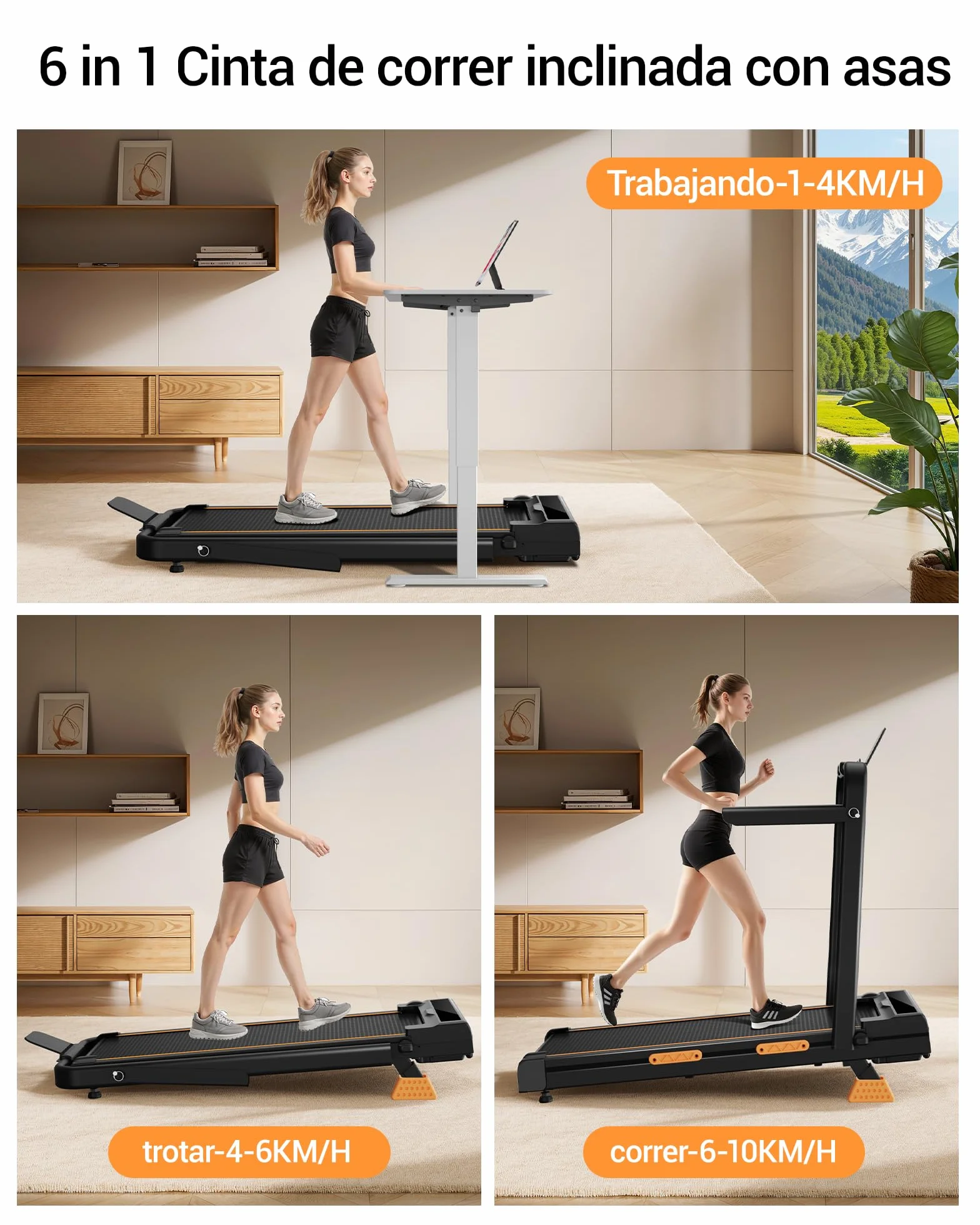 LONTEK 3.0HP Cinta de Andar Plegable 16%, 10KM/H Walking Pad 159 KG | Caminadora Para Casa, LED y Mando, 6 in 1 Cinta de Correr Inclinada con Asas， Ultrasilenciosa, Ideal Para Oficina