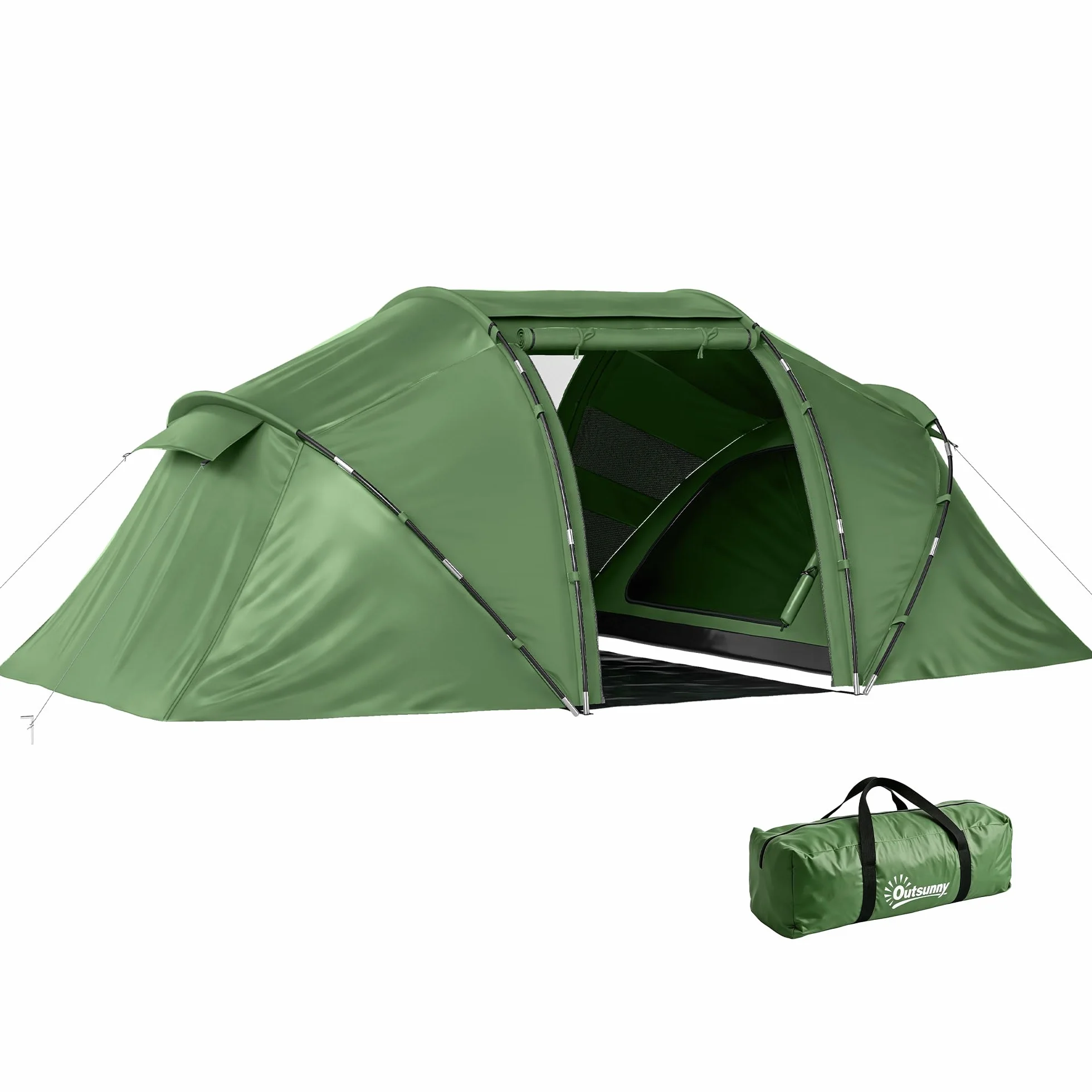 Outsunny Tienda de Campaña Familiar Tipo Túnel para 4 Personas, Tienda Camping Plegable Grande con 2 Dormitorios, Salón, Bolsa de Transporte Impermeable para Playa, Senderismo, 430x230x170 cm