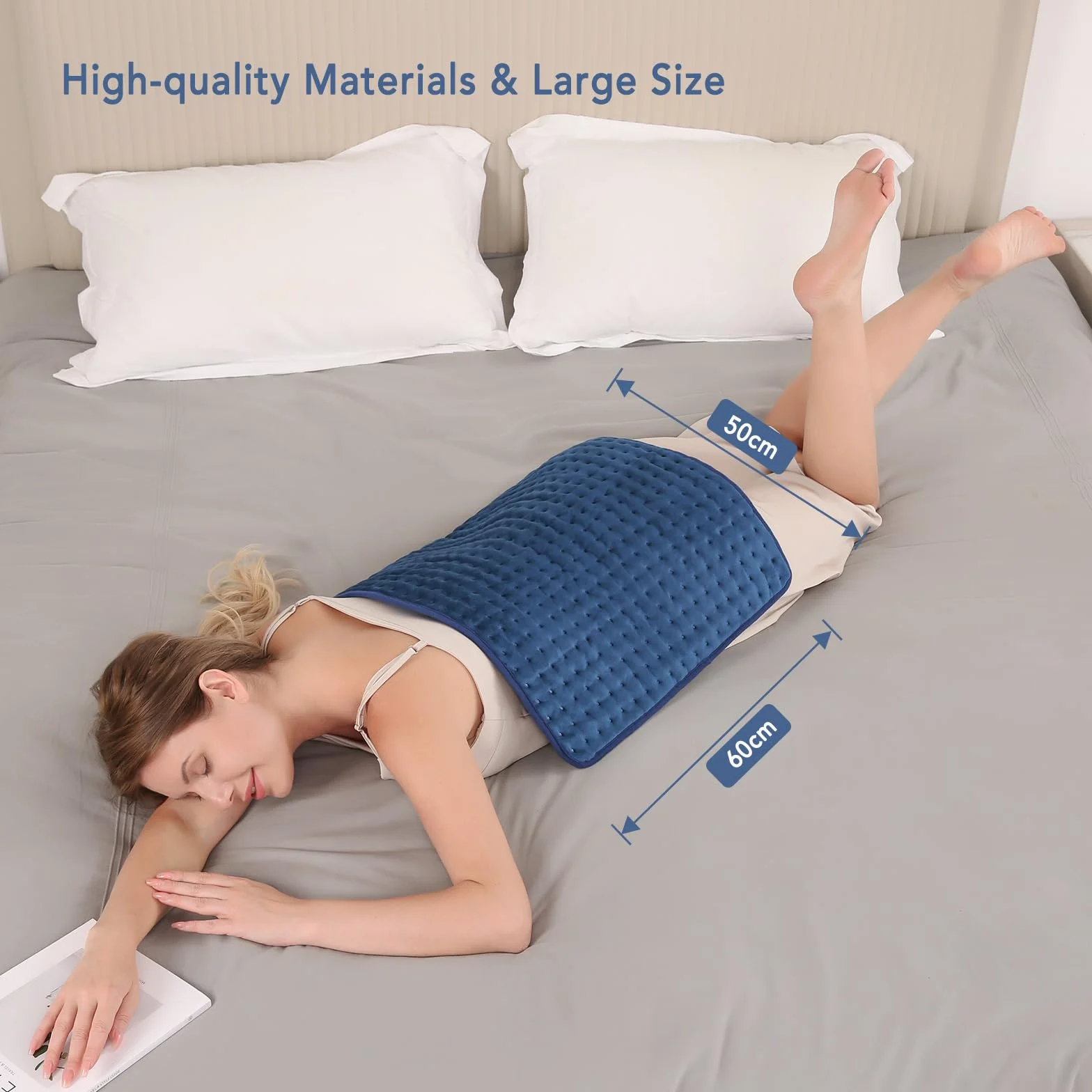 Almohadilla Térmica para Espalda, Cuello y Hombros, 50 X 60 CM con 1-2H Apagado Automático and 5 niveles de calefacción, Protección Contra el Sobrecalentamiento