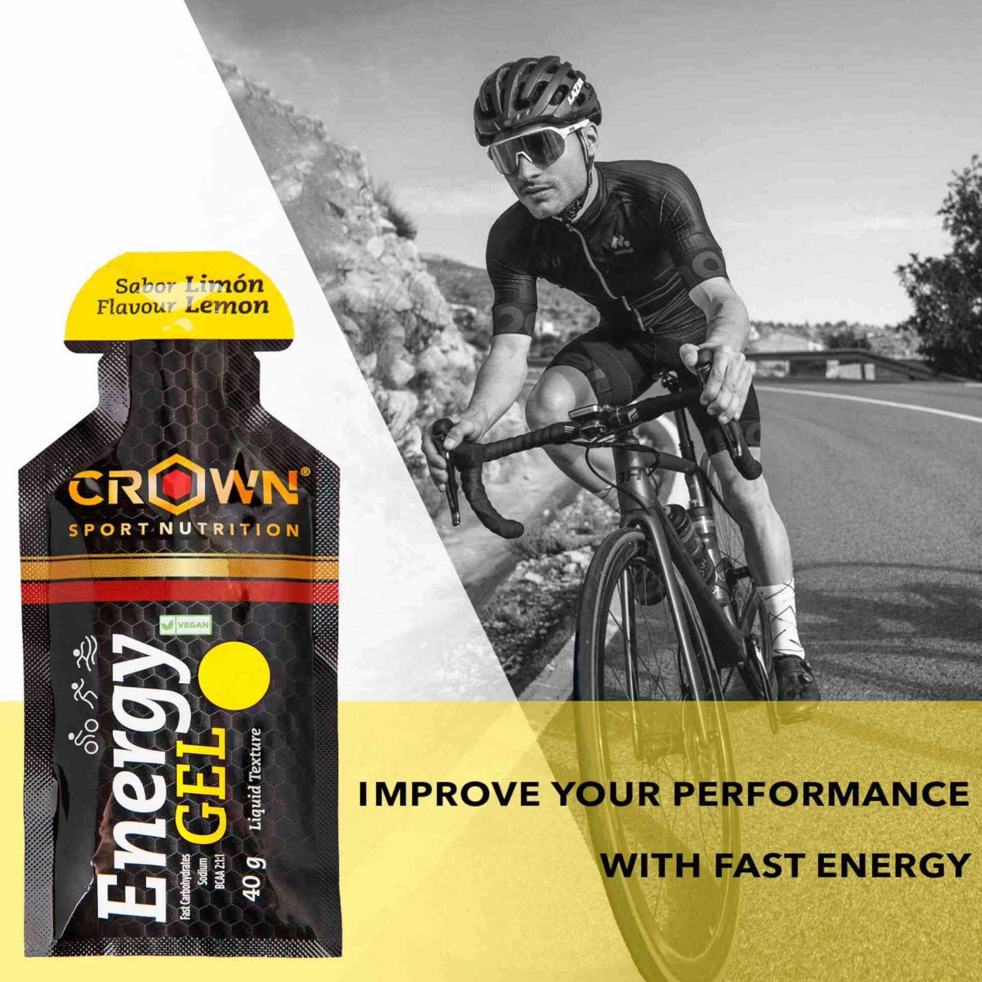 Crown Sport Nutrition Energy Gel Carbohidratos BCAA Arginina Taurina Electrolitos Vegano Sin alérgenos