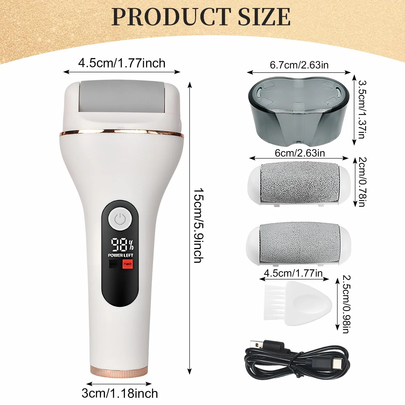 Lima Eléctrica para Callos Profesional, IPX7 Impermeable, 2 Velocidades Ajustables, Recargable USB con LED