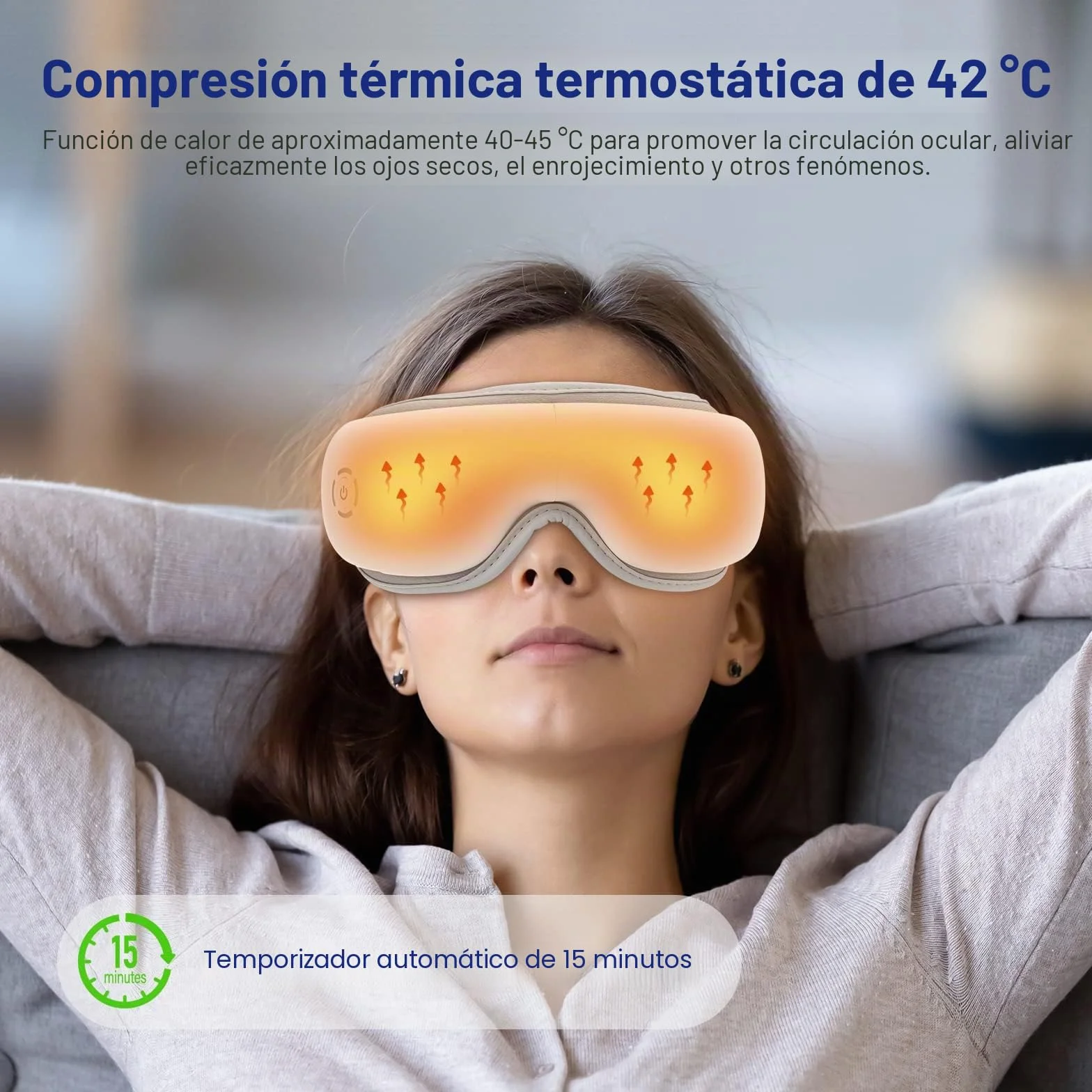 Mafiti Masajeador de ojos con calor compresión de aire Bluetooth recargable aliviar tensión ocular ojeras ojos secos mejorar sueño Blanco