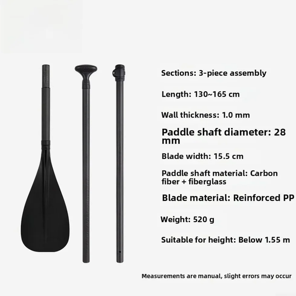 Remo de semicarbono, fibra de carbono ligera para remo de kayak, ajustable 130-165 cm para niños menores de 1,55 m, agarre ergonómico para surf y deportes acuáticos